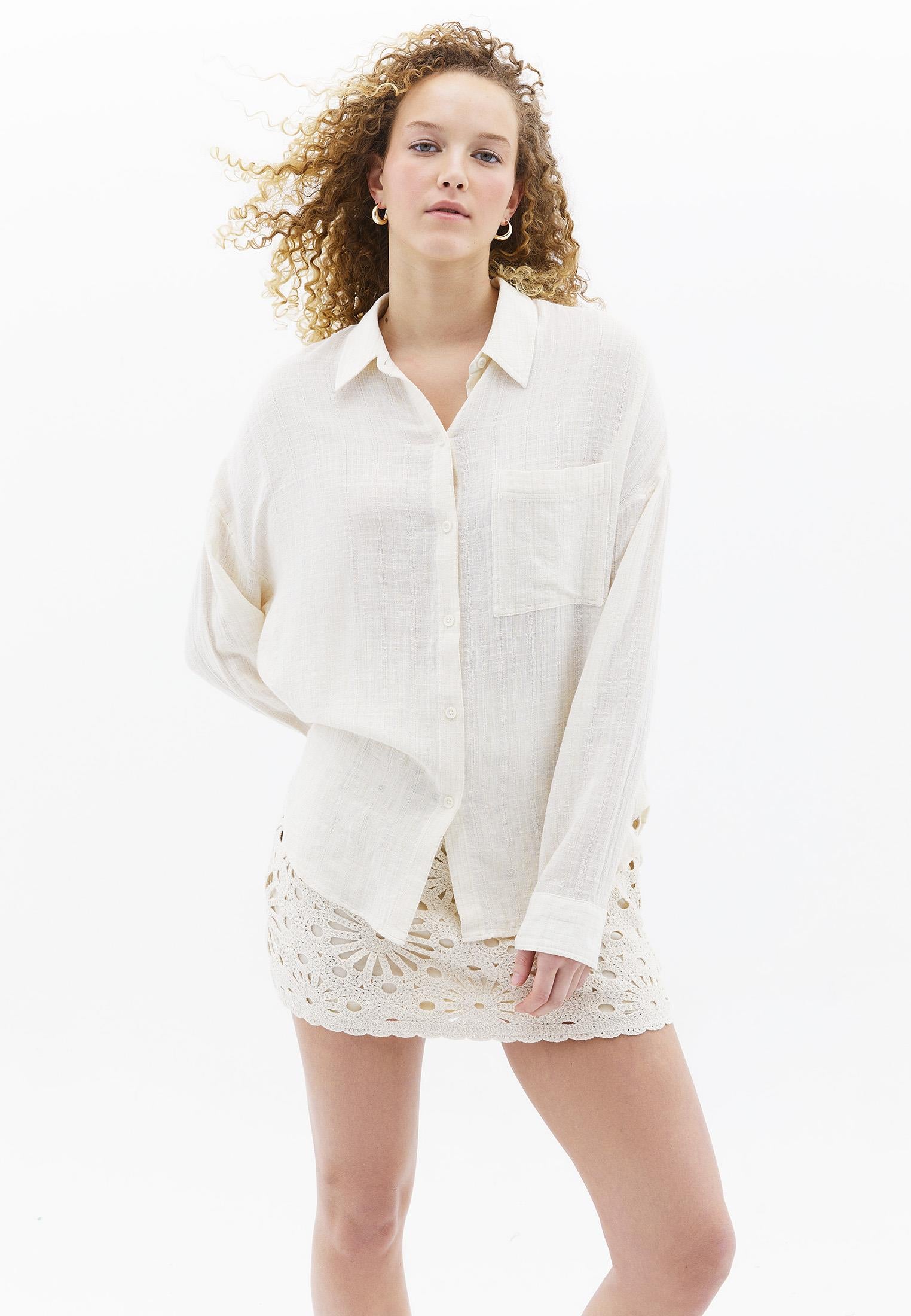 Oversize Shirt With Button Details - GOLD STRIPE