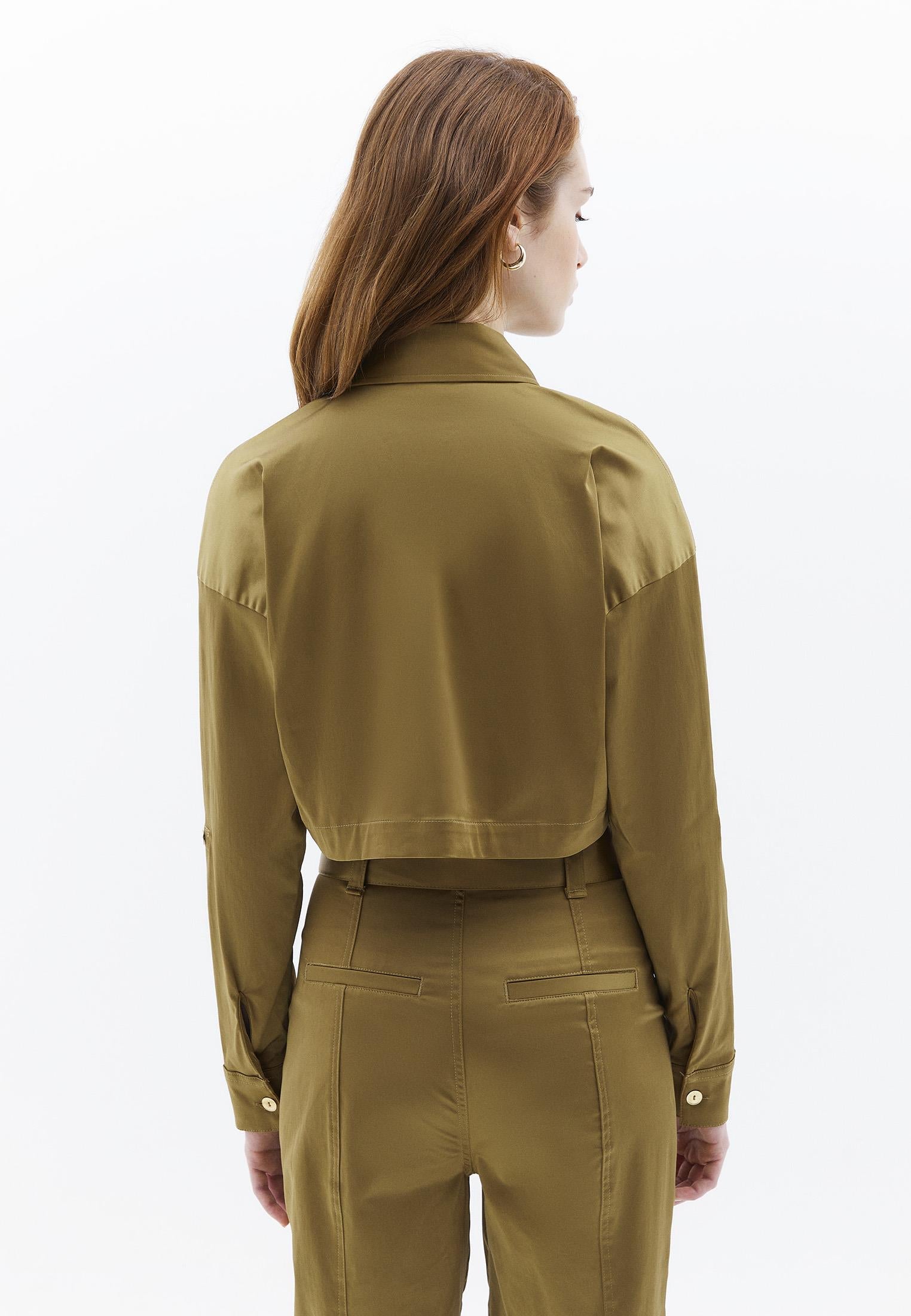 Cropped Shirt With Pocket Detail And Loose Fit - GOTHIC OLIVE