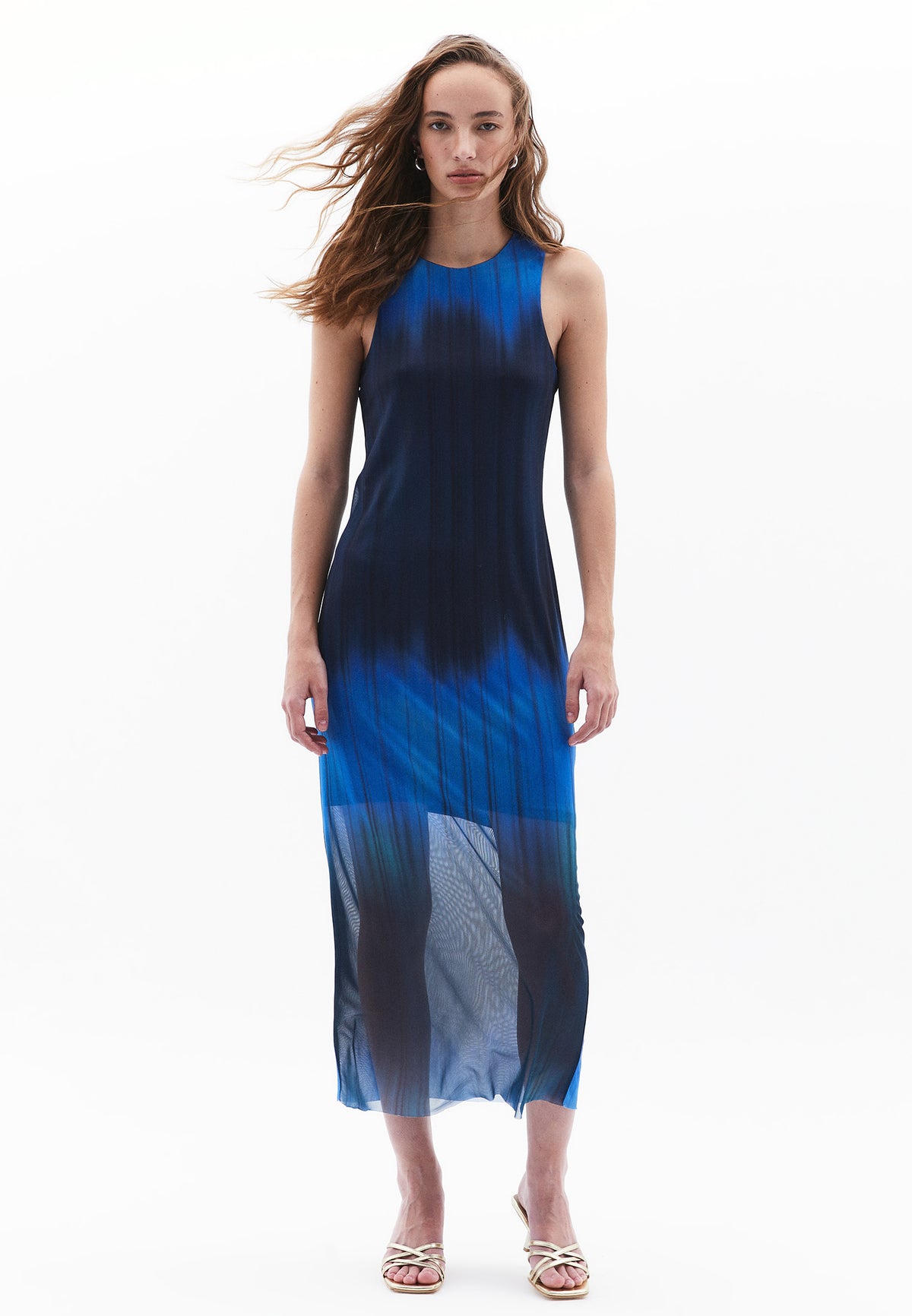 Long Dress With Crew Neck - GRADIENT BLUE COMB