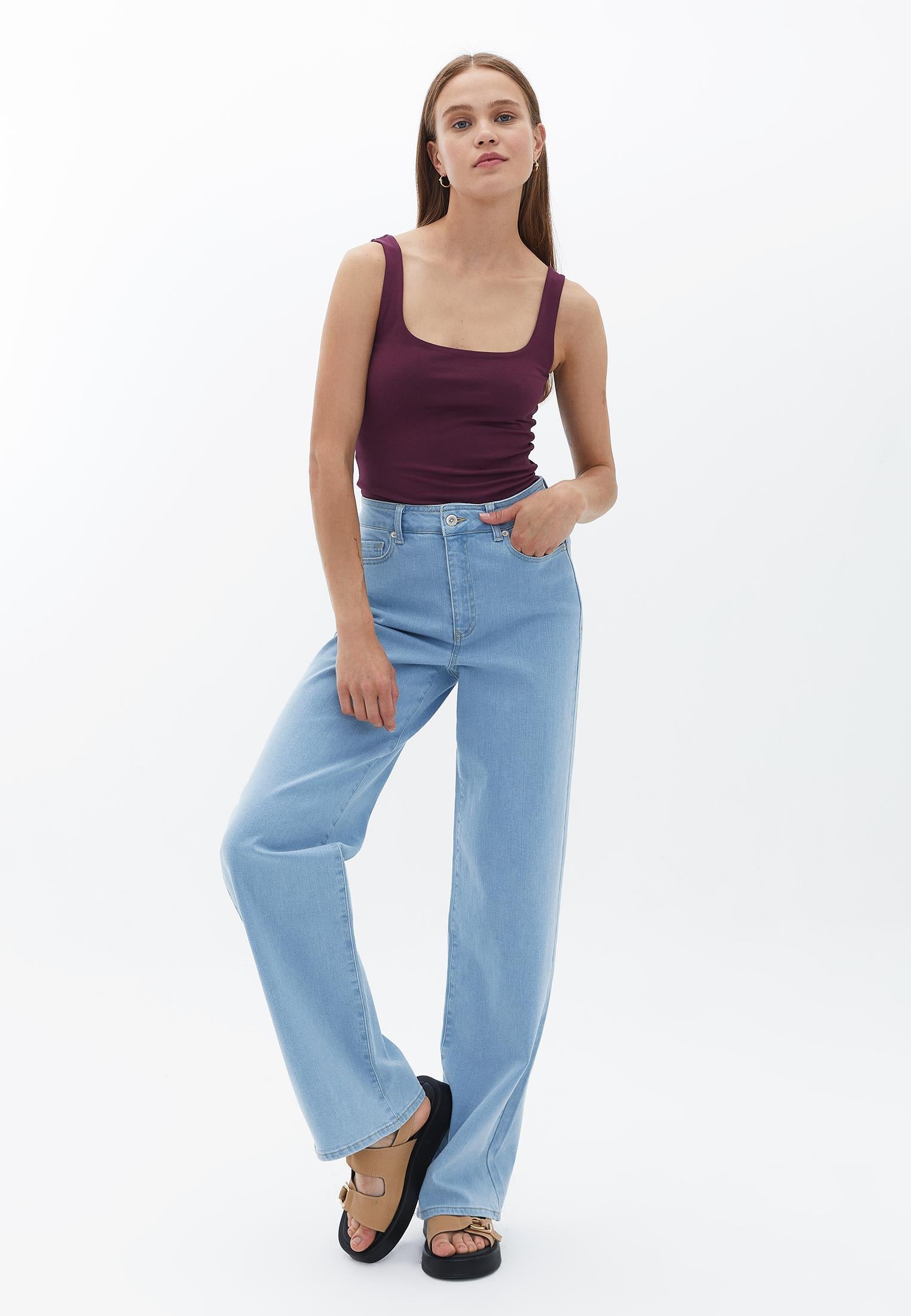 Square Neck Sleeveless Long Tank Top - GRAPE WINE