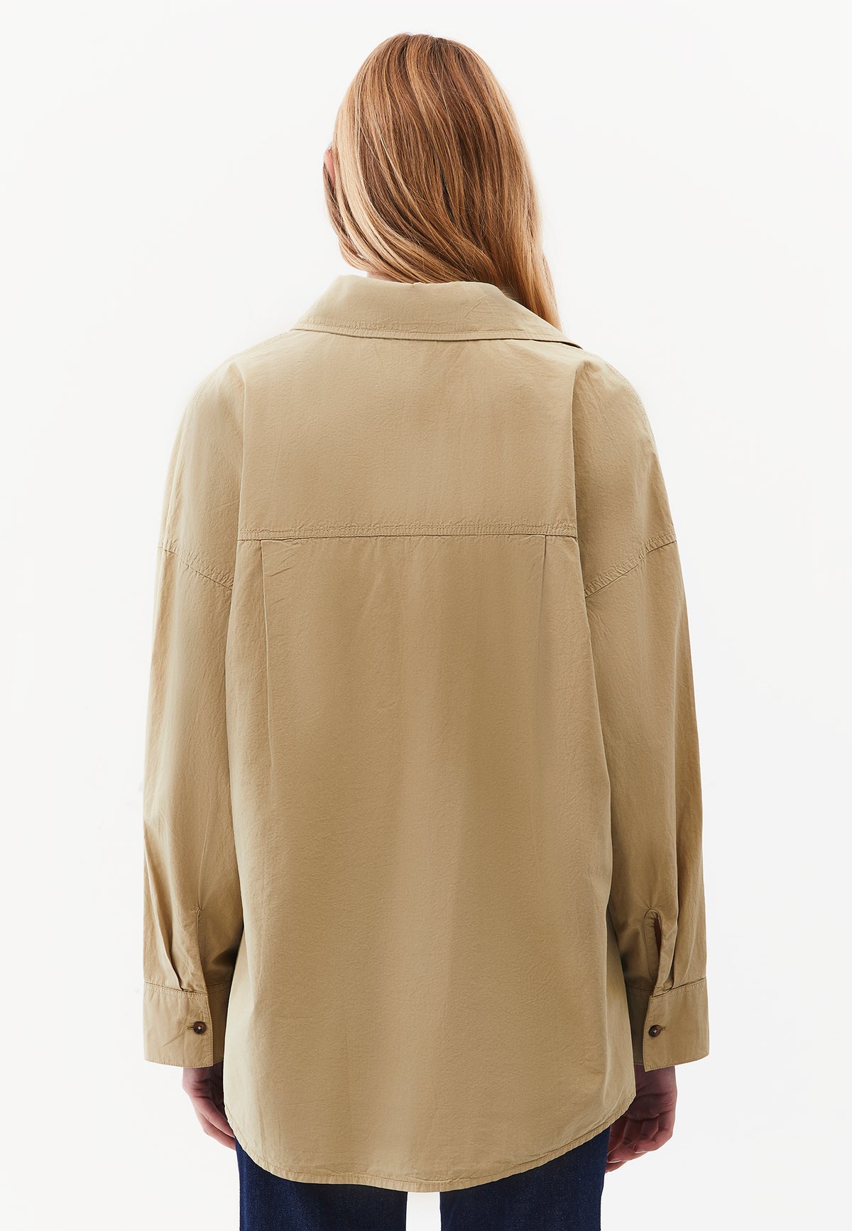 Oversized Long Sleeve Shirt with Pocket Detail - GRAY GREEN