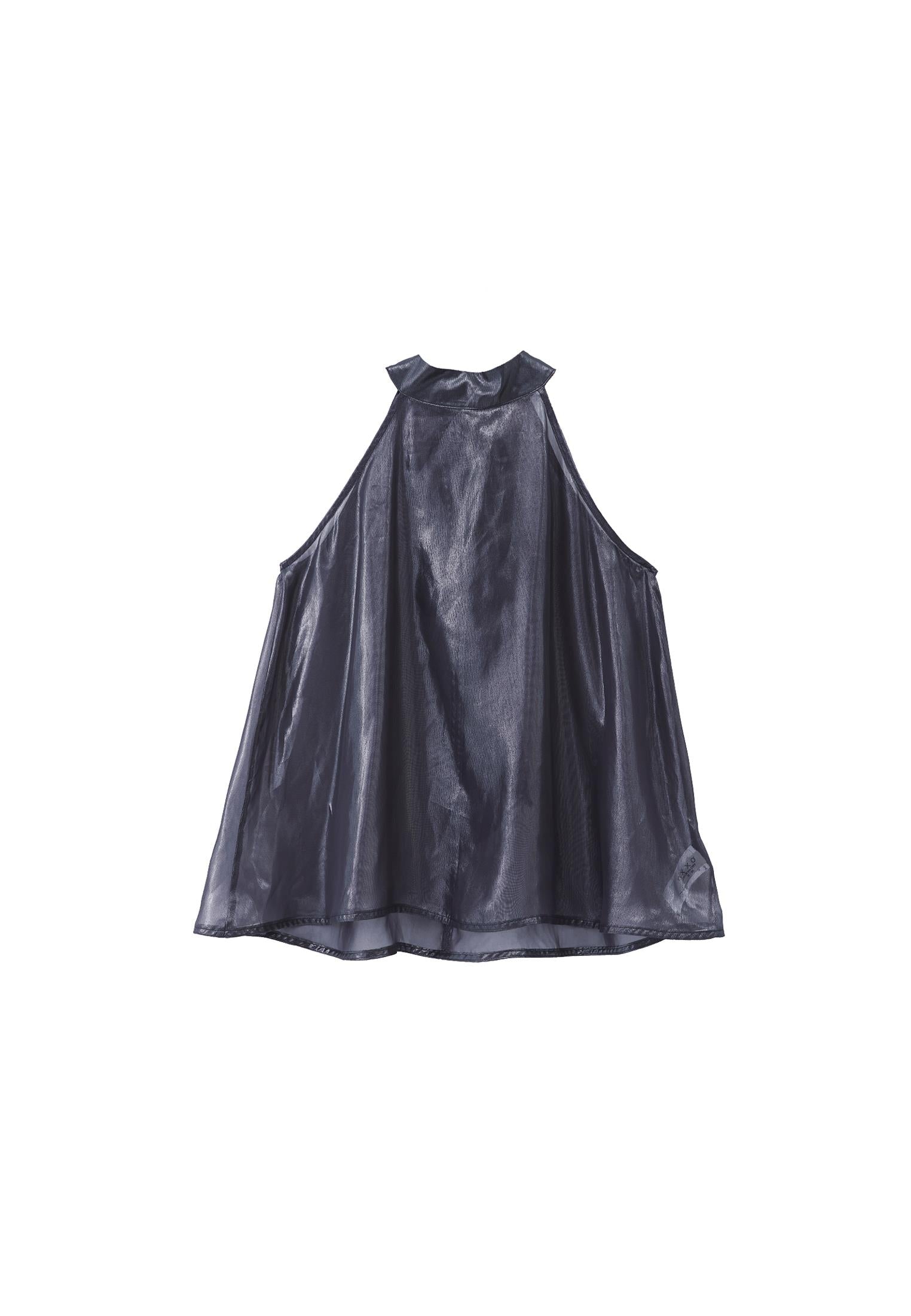 Shiny Halter Neck Blouse - GRAY PINSTRIPE