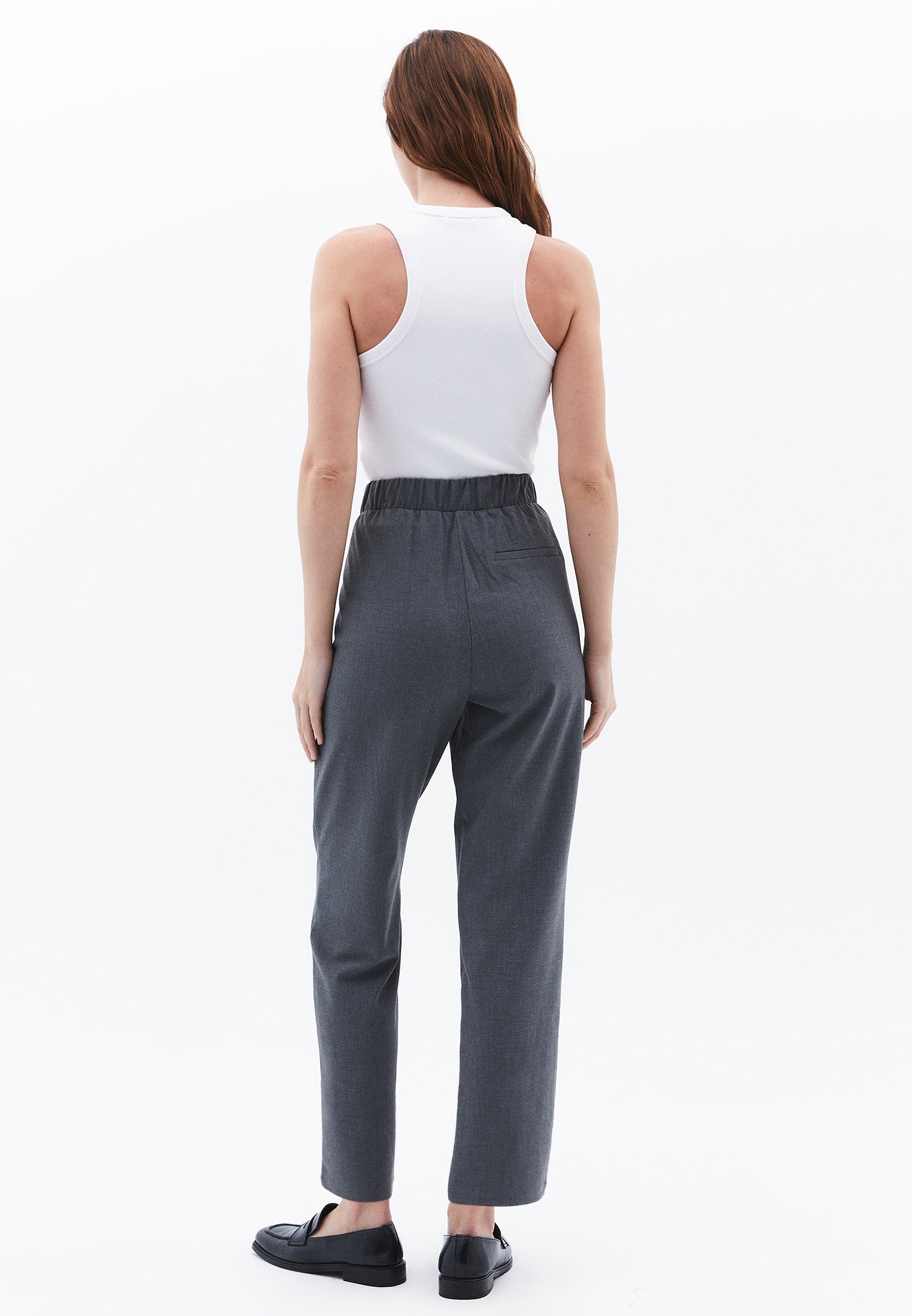 High Waist Carrot Pants With Pocket Detail - GRAY PINSTRIPE