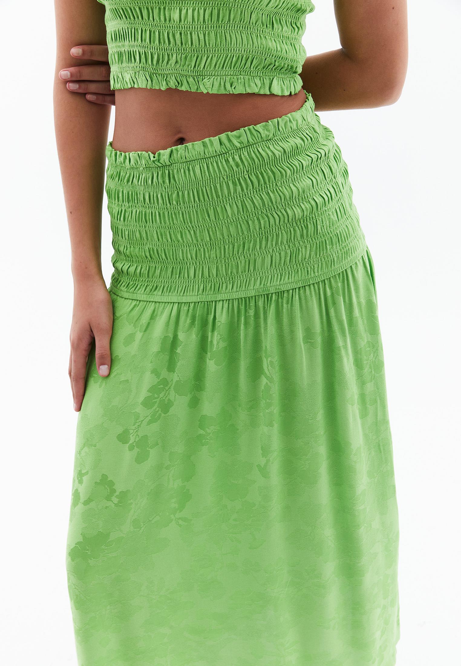Flared Long High Waist Woven Skirt With Shirred Waist - GREENERY