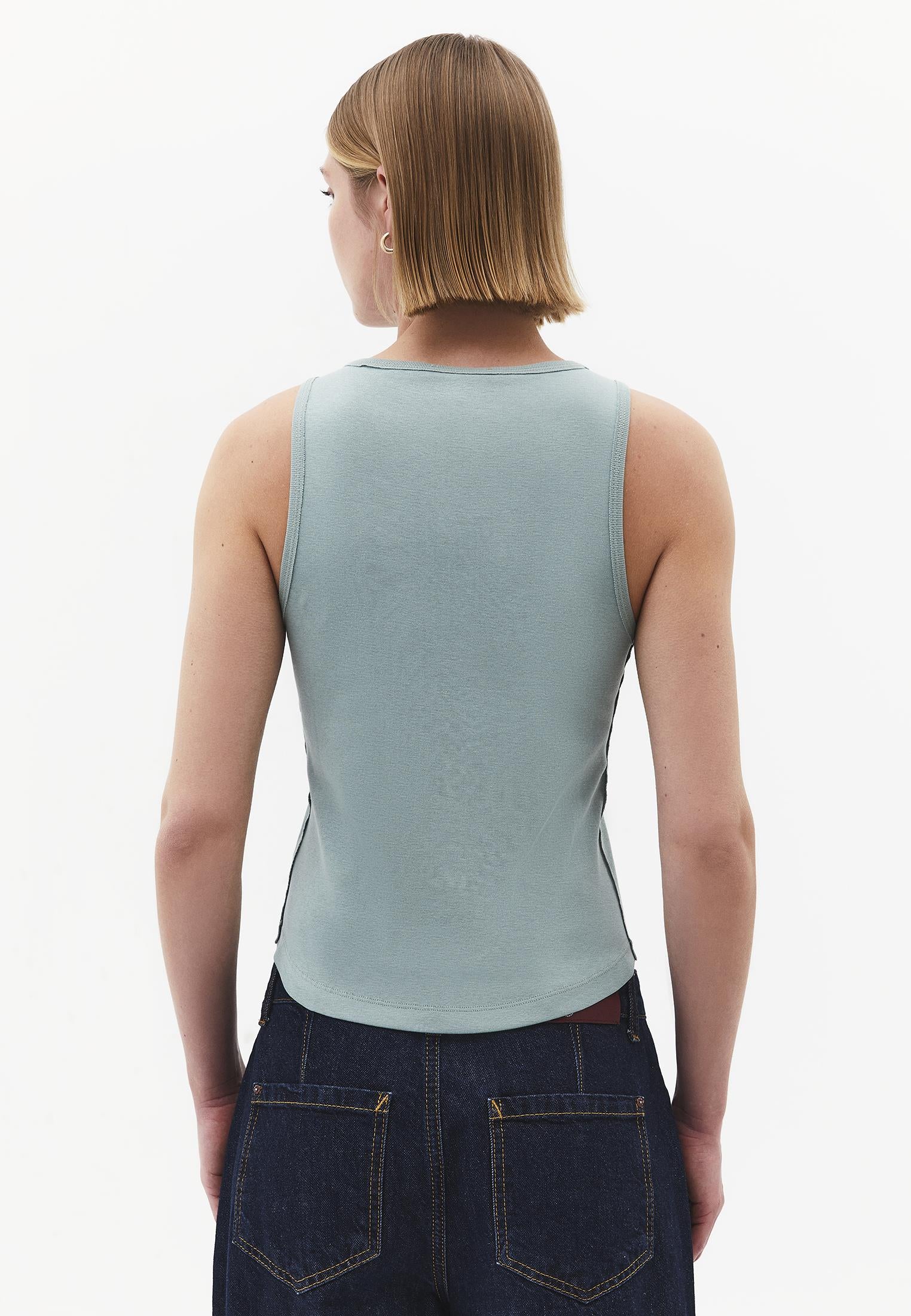 Crew Neck Button Detailed Tank Top - GREEN MILIEU