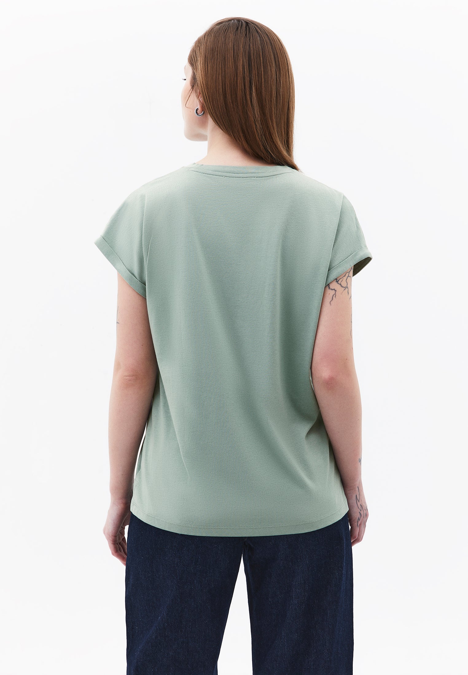 Boat Neck Loose Fit Short Sleeve T-Shirt - GREEN MILIEU