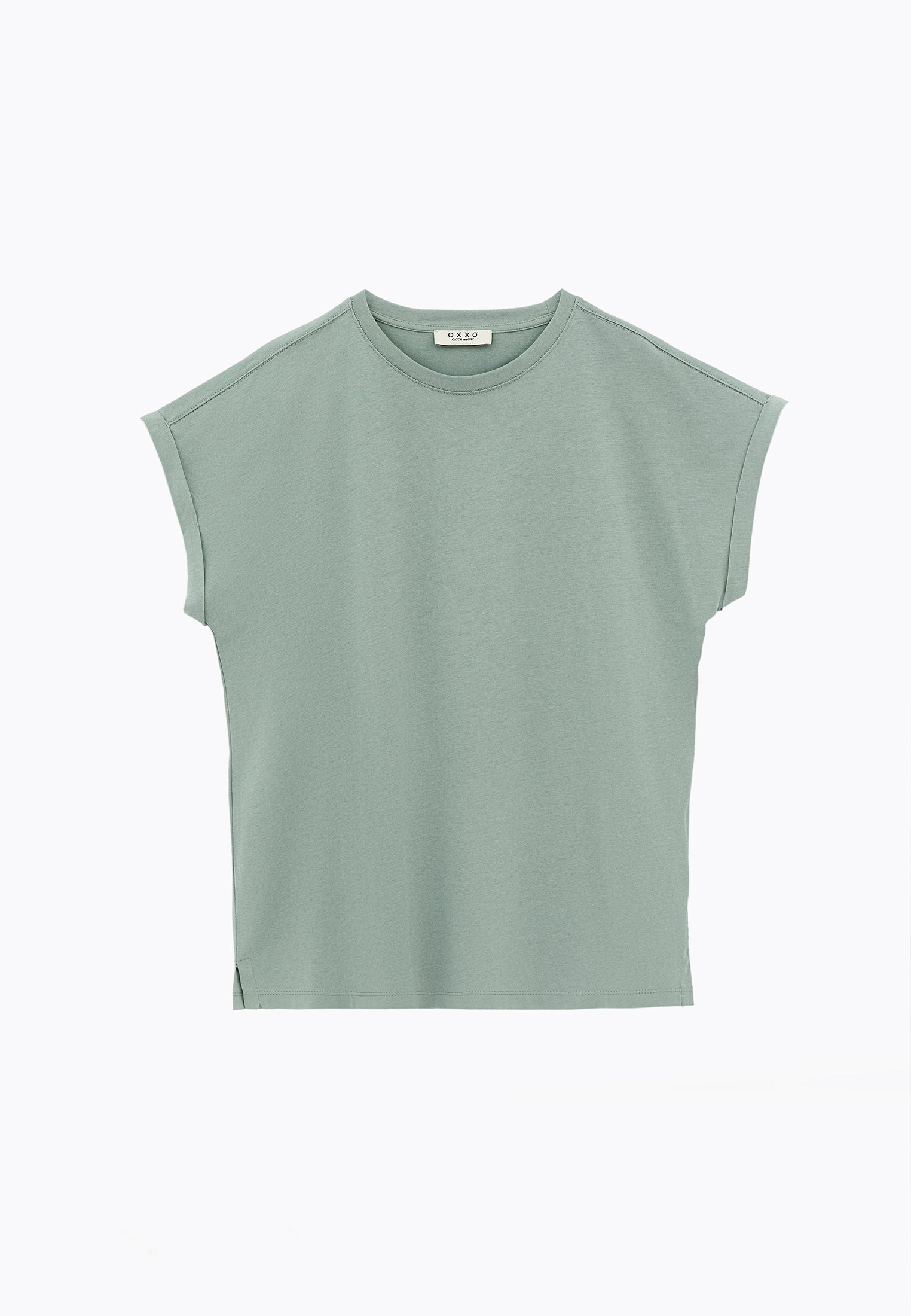 Boat Neck Loose Fit Short Sleeve T-Shirt - GREEN MILIEU
