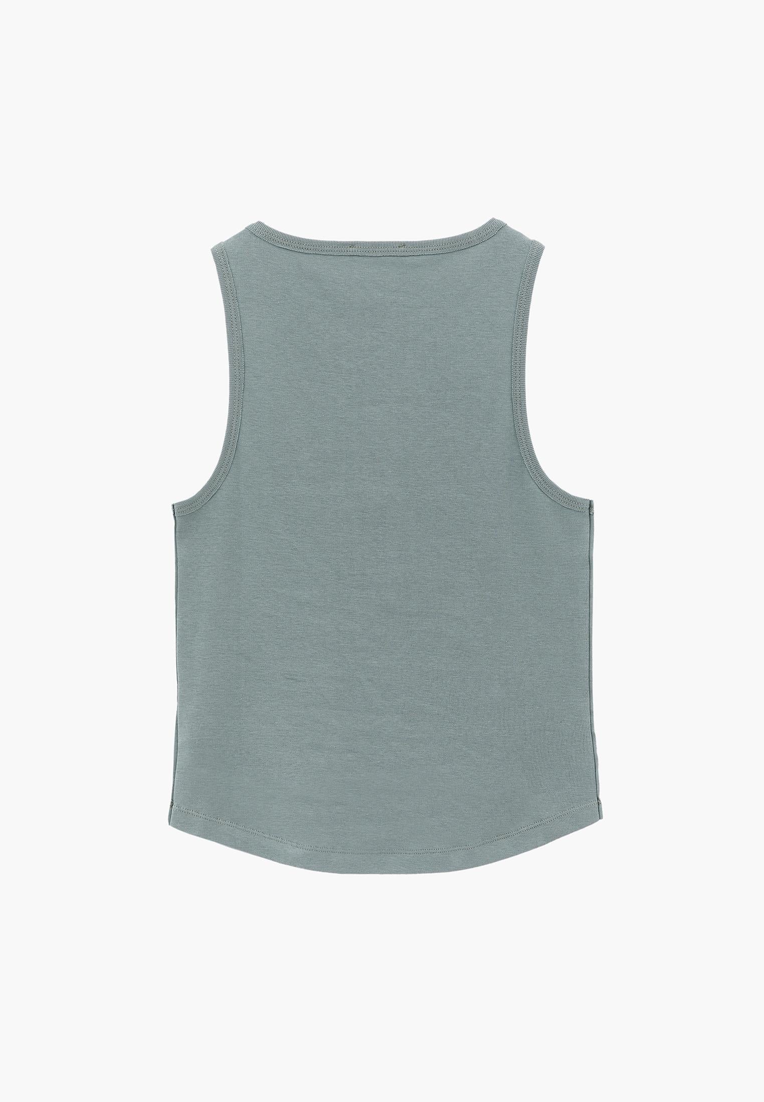 Crew Neck Button Detailed Tank Top - GREEN MILIEU