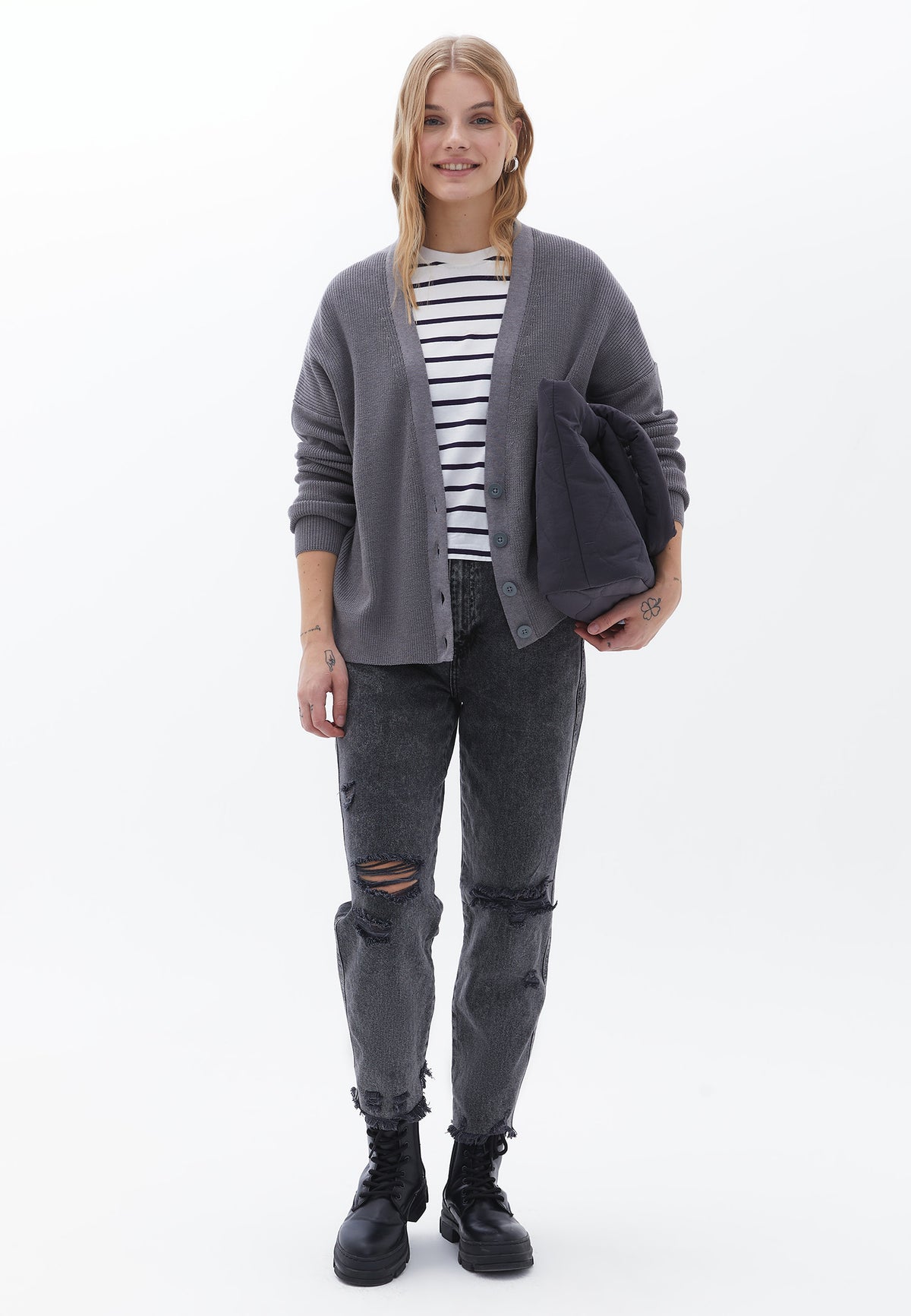 Ultra High Waist Mom Jeans - GREY DENIM