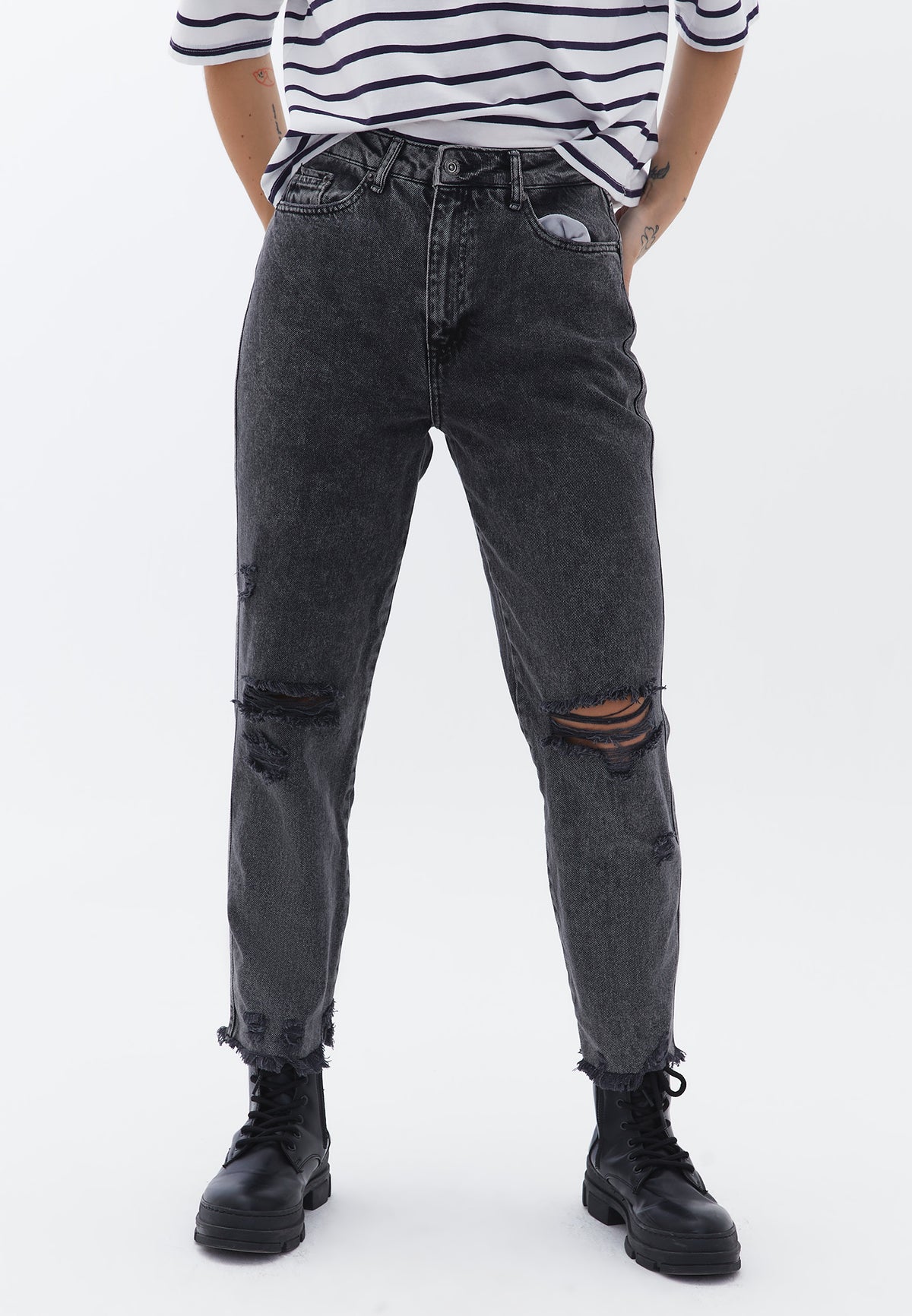 Ultra High Waist Mom Jeans - GREY DENIM