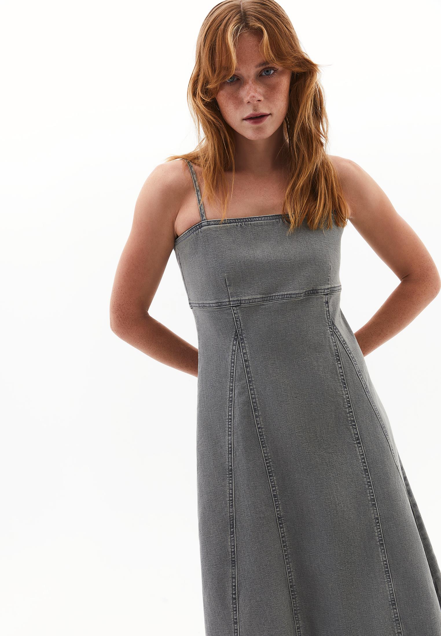 Square Neck Sleeveless Long Dress - GREY DENIM