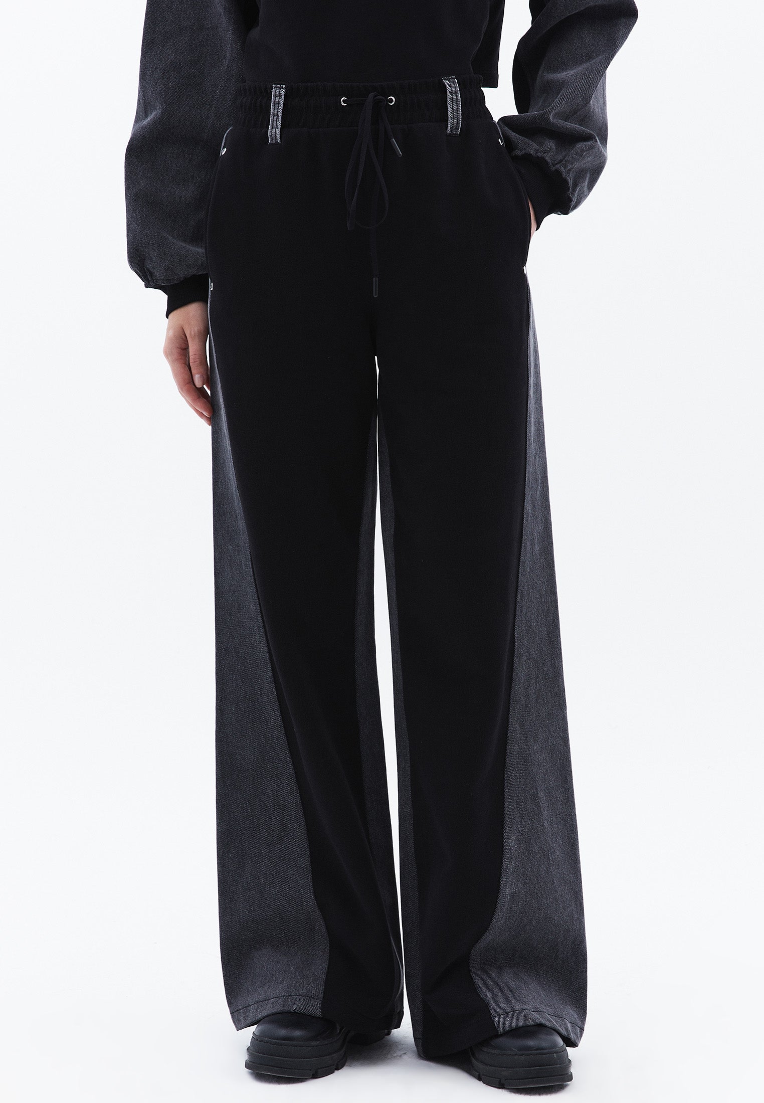Wide Leg Ultra High Waist Pants - GREY DENIM