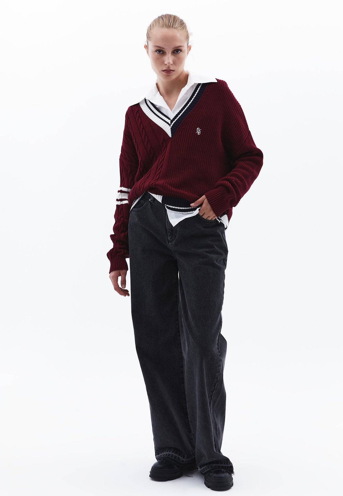Wide Leg Straight Cut Pants - GREY DENIM