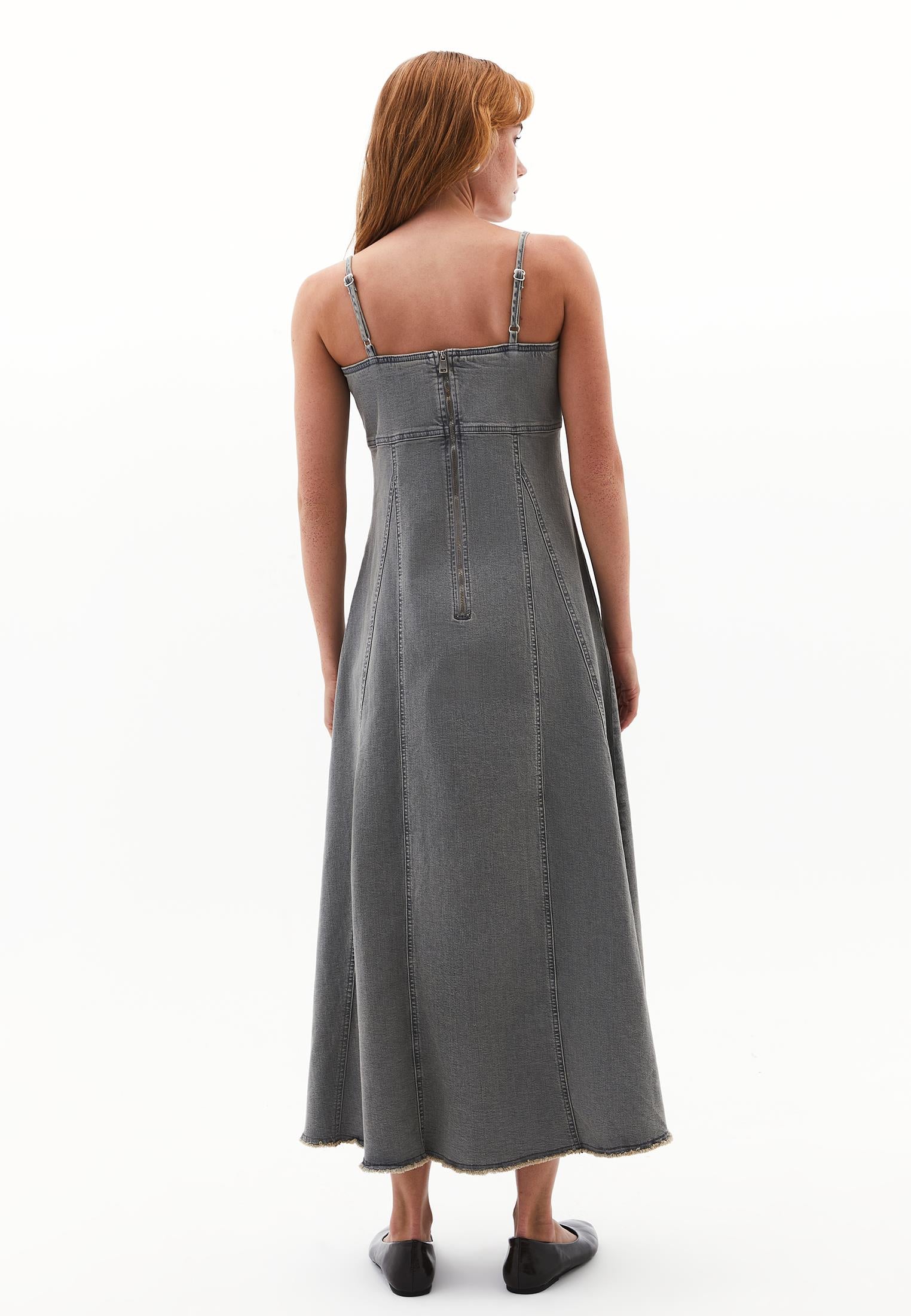Square Neck Sleeveless Long Dress - GREY DENIM