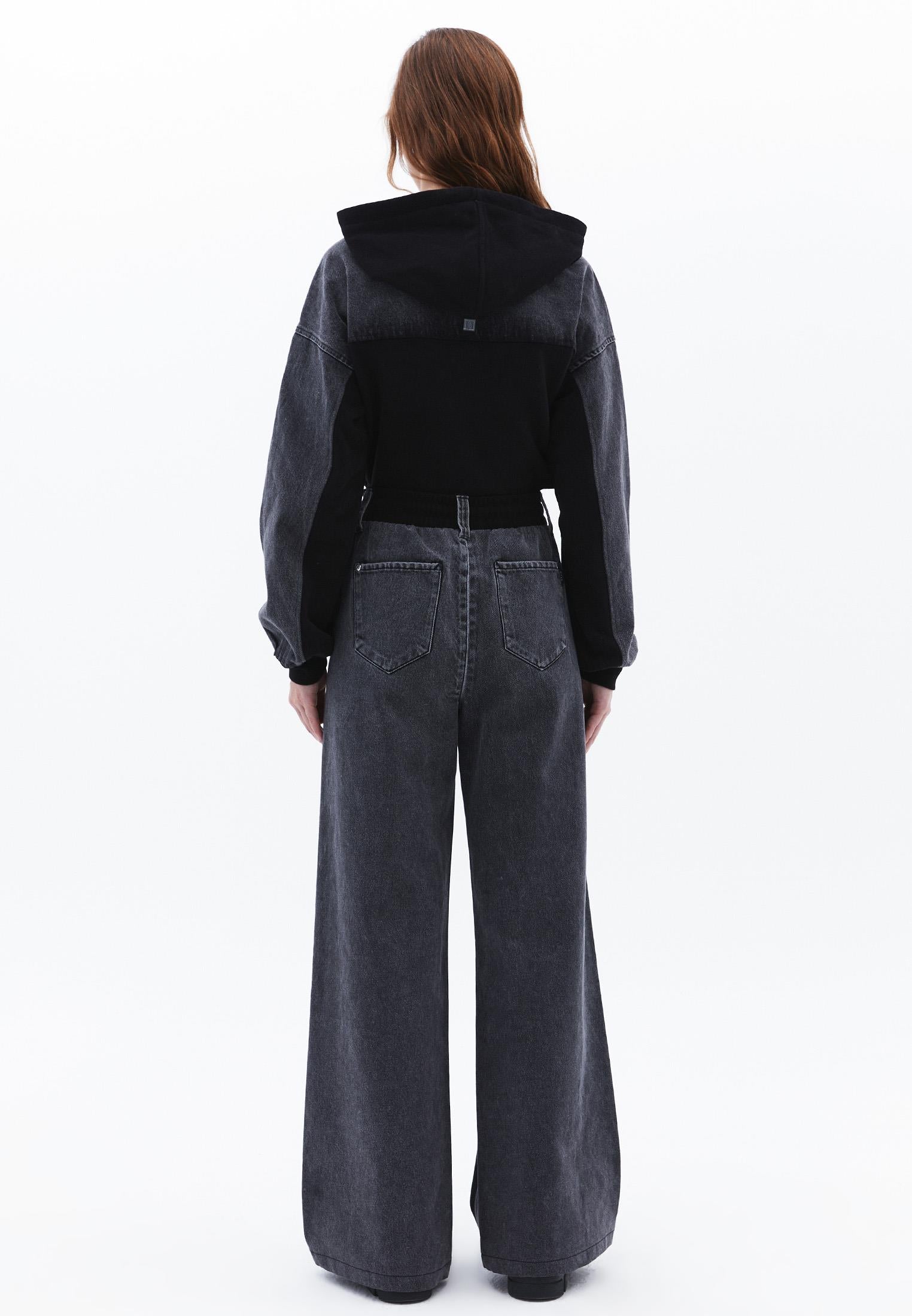 Wide Leg Ultra High Waist Pants - GREY DENIM