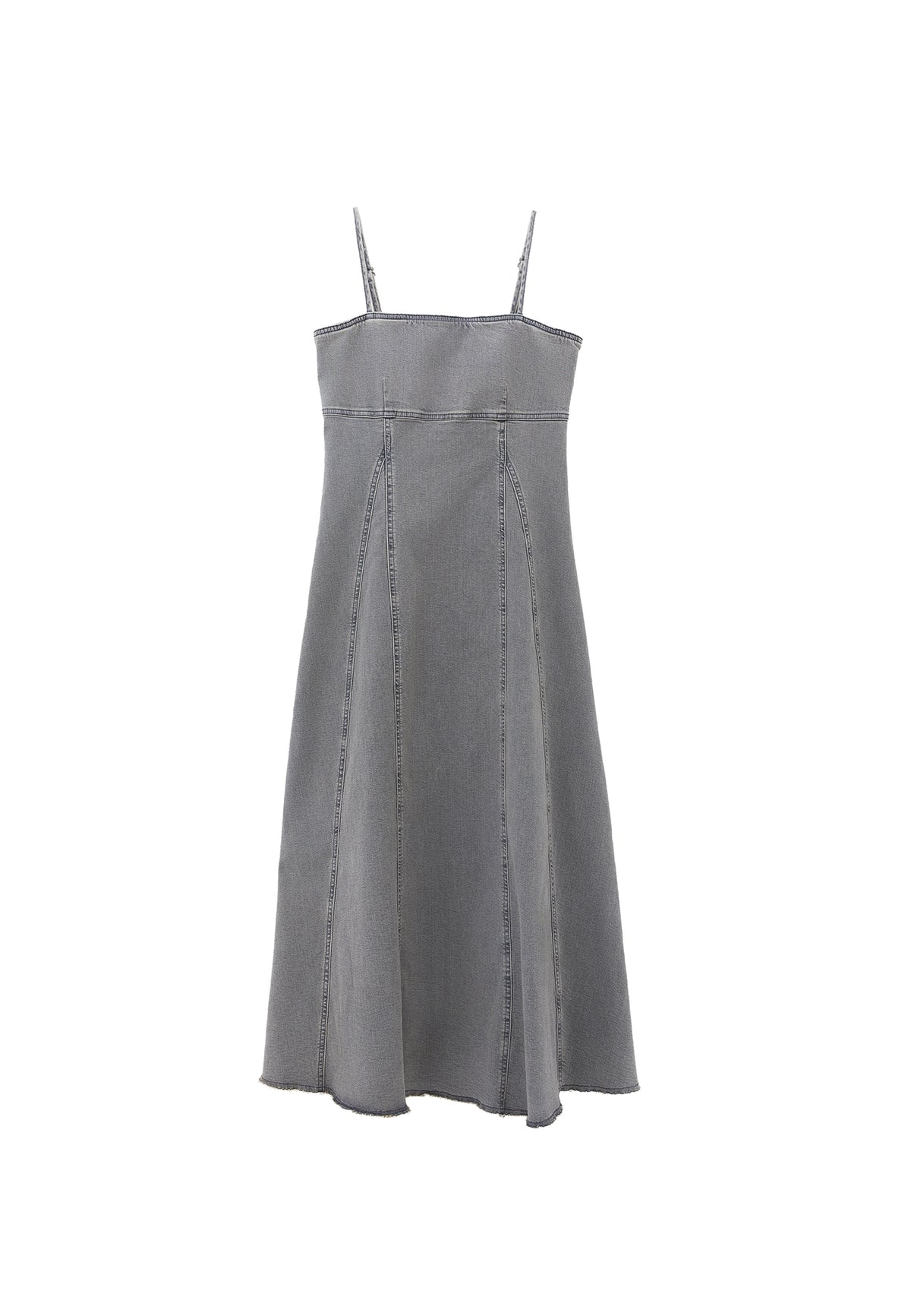 Square Neck Sleeveless Long Dress - GREY DENIM