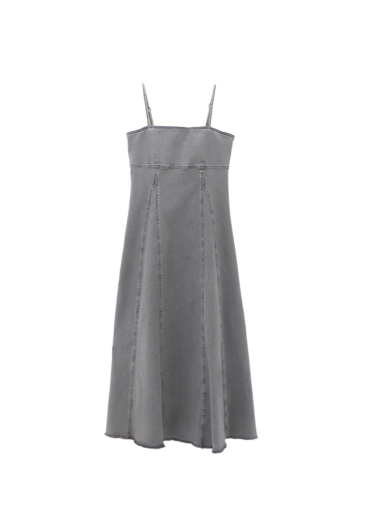 Square Neck Sleeveless Long Dress - GREY DENIM