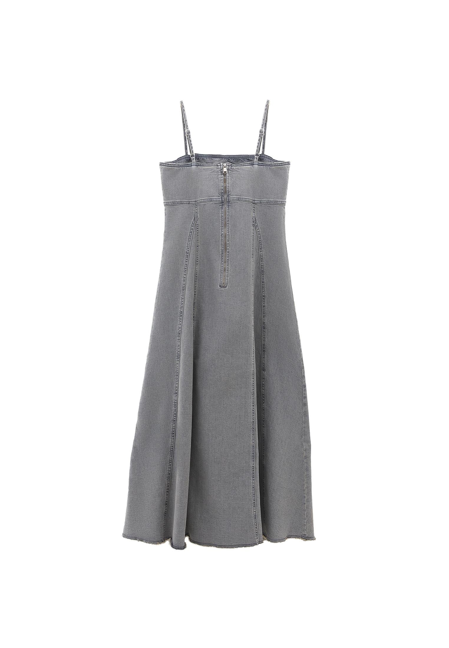 Square Neck Sleeveless Long Dress - GREY DENIM
