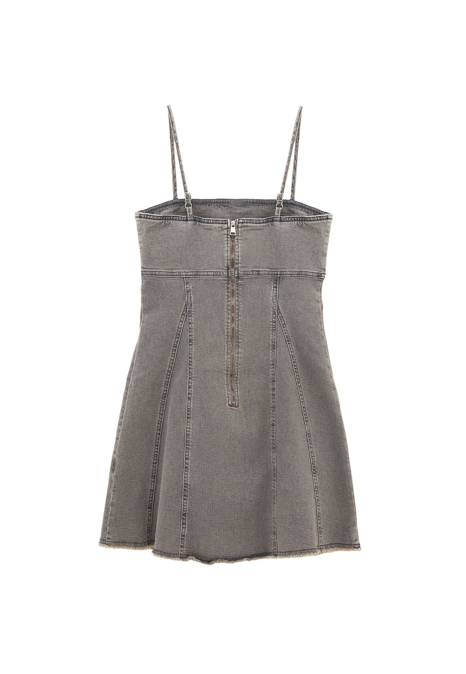 Square Neck Riveted Short Denim Dress - GREY DENIM