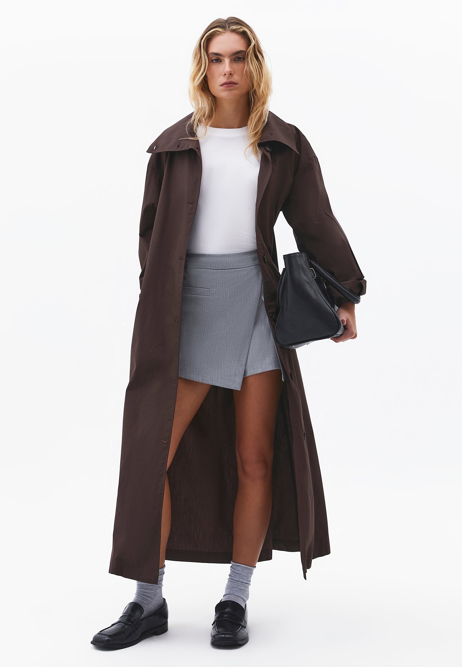 High Waist Slim Shorts With Wrap Detail - GREY MELANGE