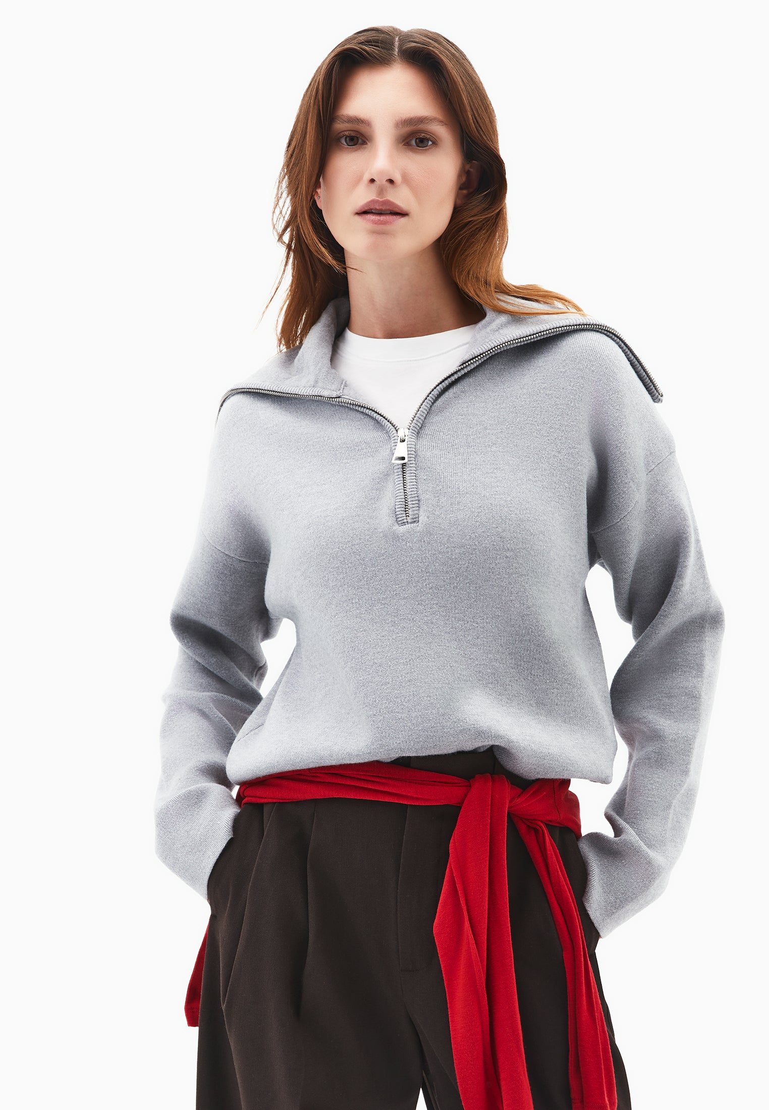 Polo Neck Viscose Sweater - GREY MELANGE