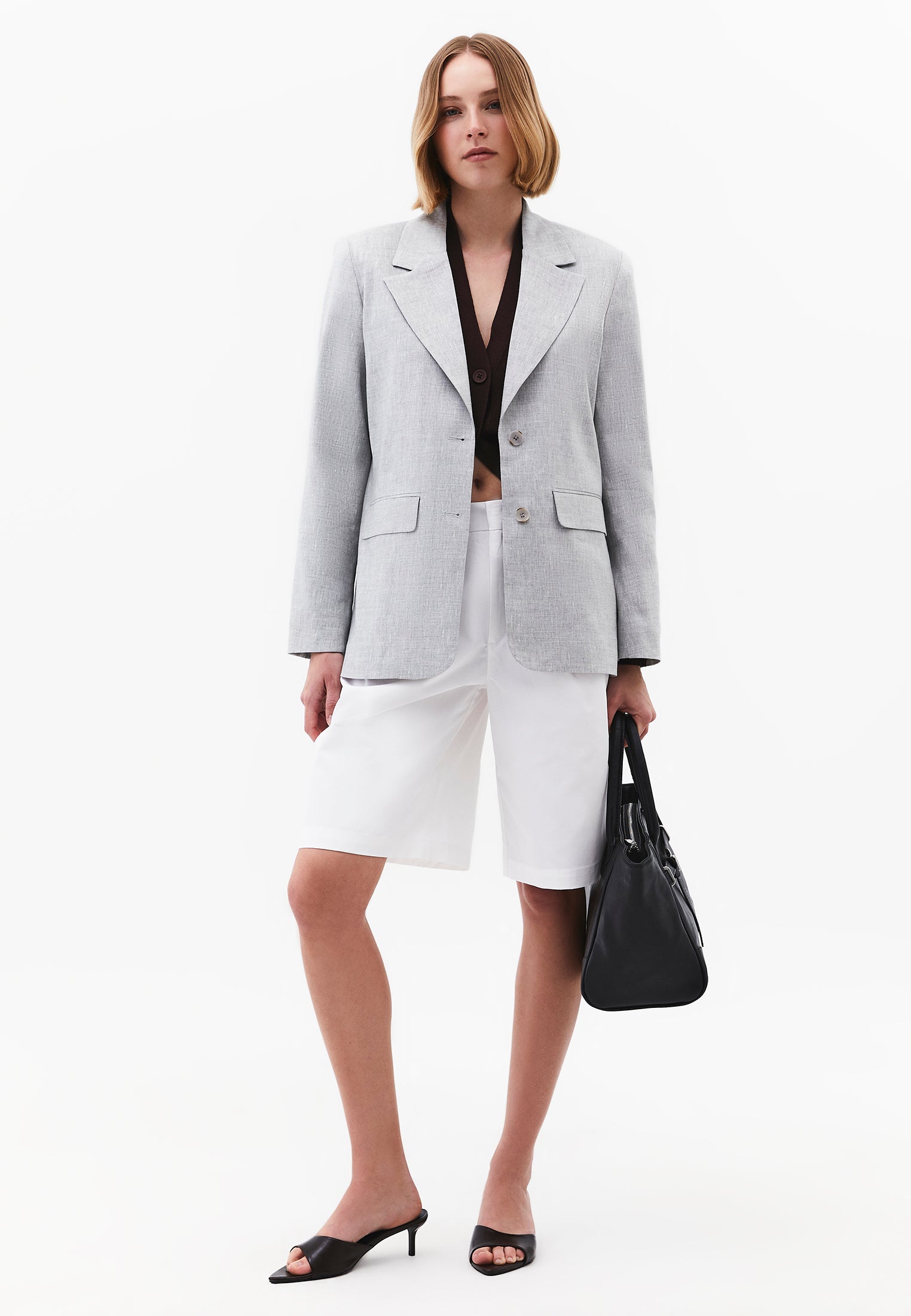 Oversize Blazer With Pocket Detail - GREY MELANGE
