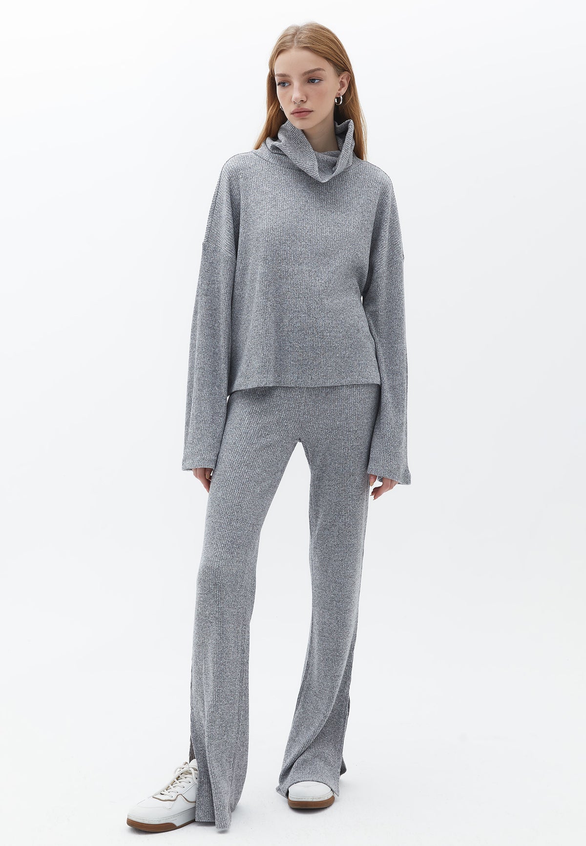 Turtleneck Crossover Sweater - GREY MELANGE