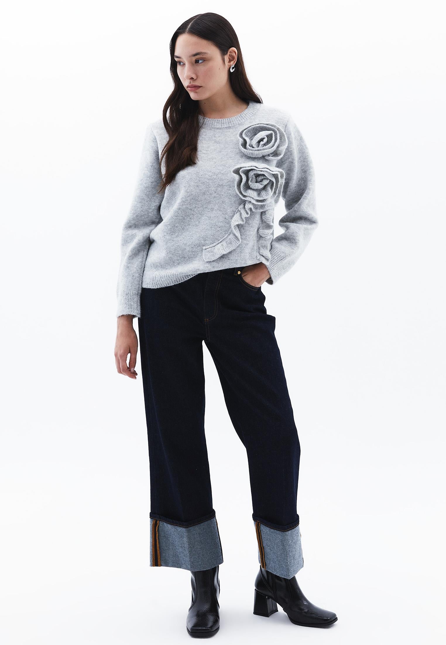 Crew Neck Sweater - GREY MELANGE