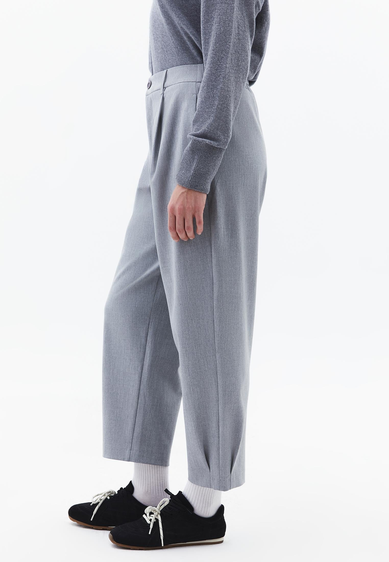 Balloon Form Pleated Standard Carrot Leg Pants - GREY MELANGE