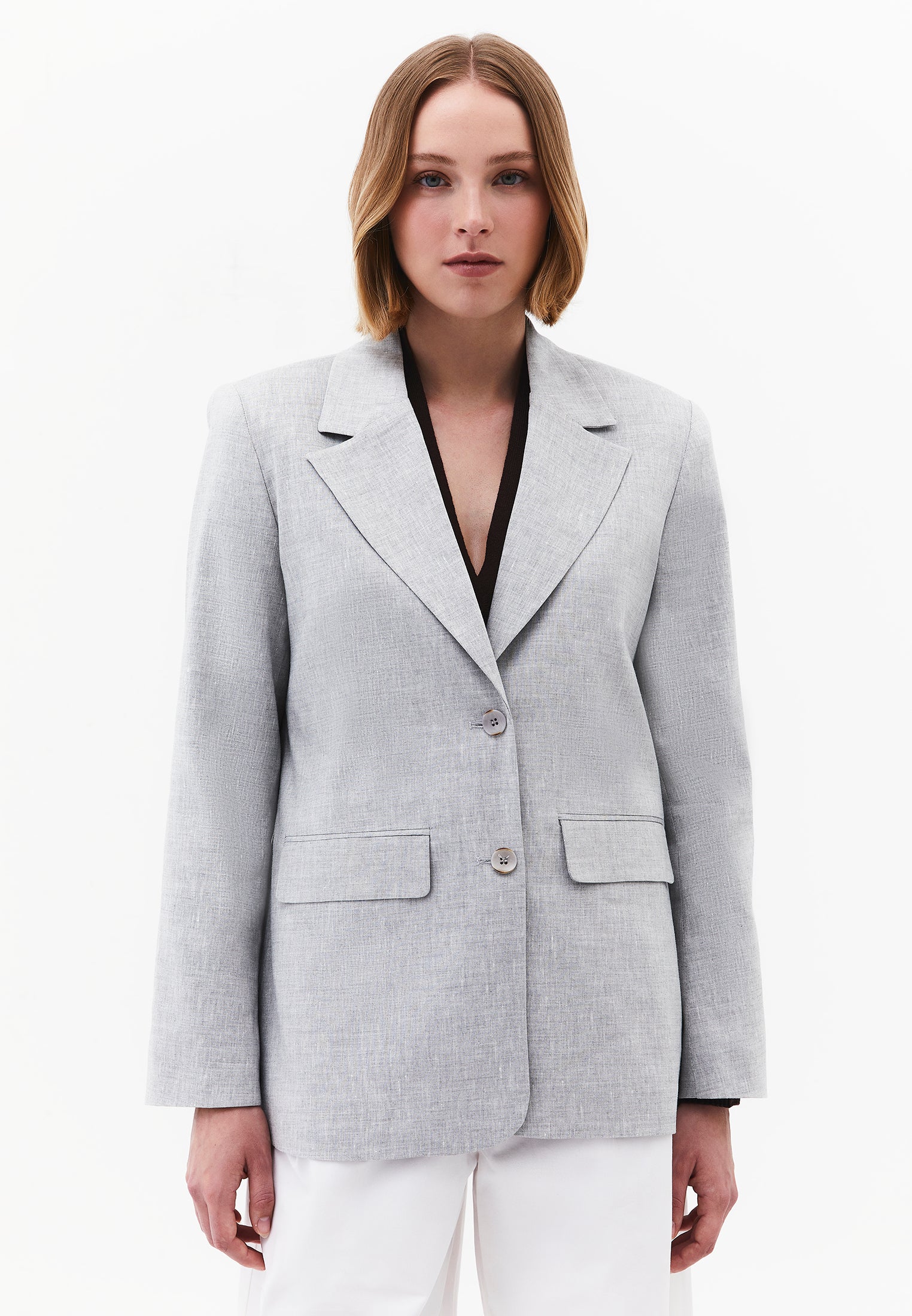 Oversize Blazer With Pocket Detail - GREY MELANGE