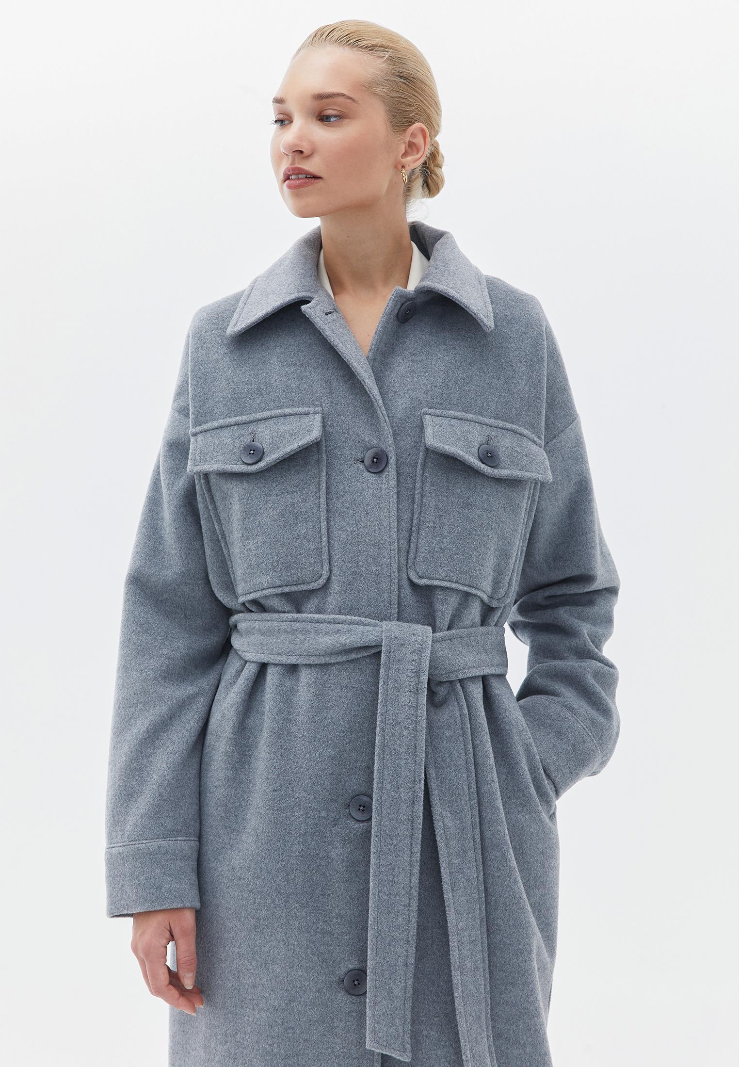 Long Loose Coat With Shirt Collar - GREY MELANGE
