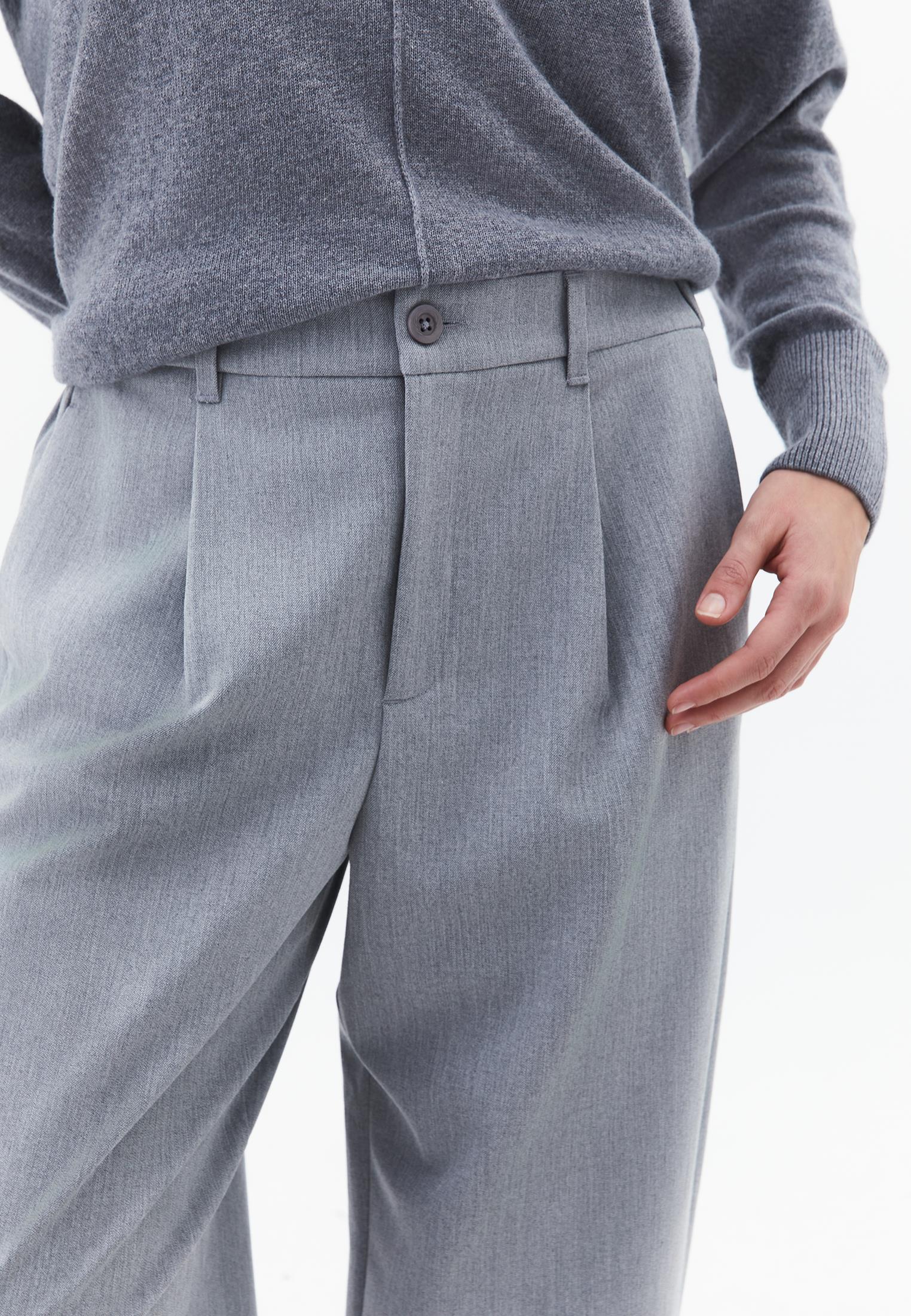 Balloon Form Pleated Standard Carrot Leg Pants - GREY MELANGE