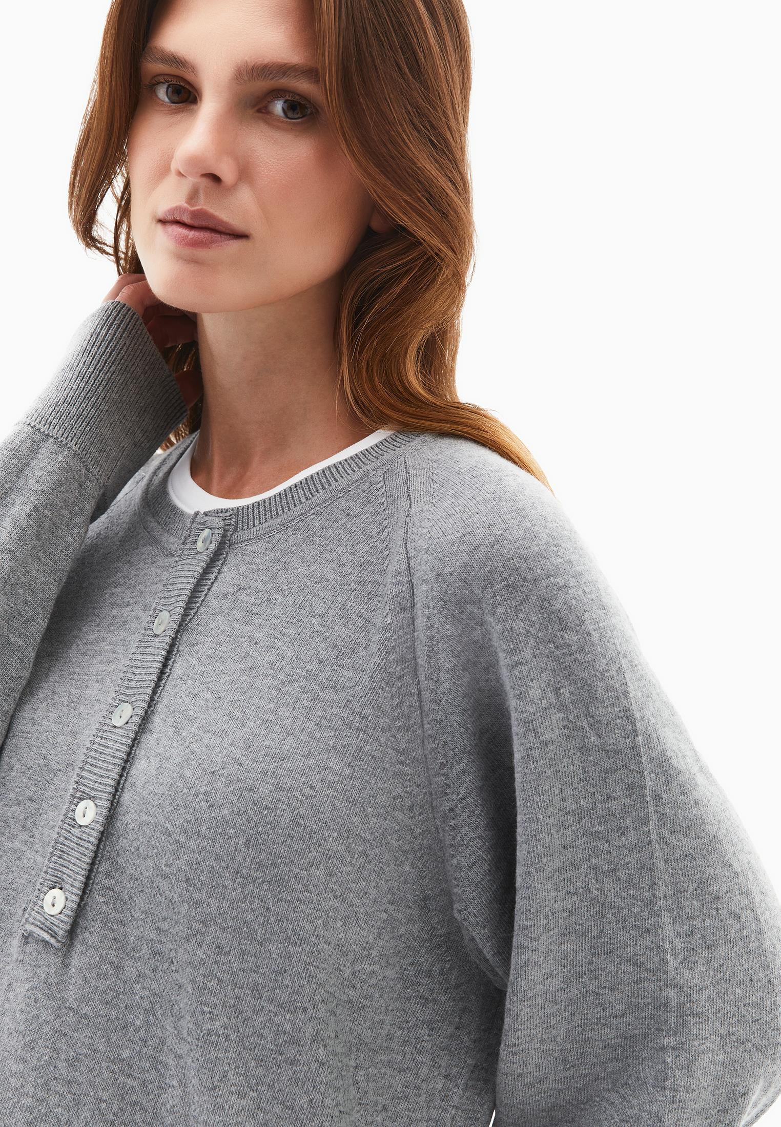 V Neck Raglan Sleeve Knit Sweater - GREY MELANGE
