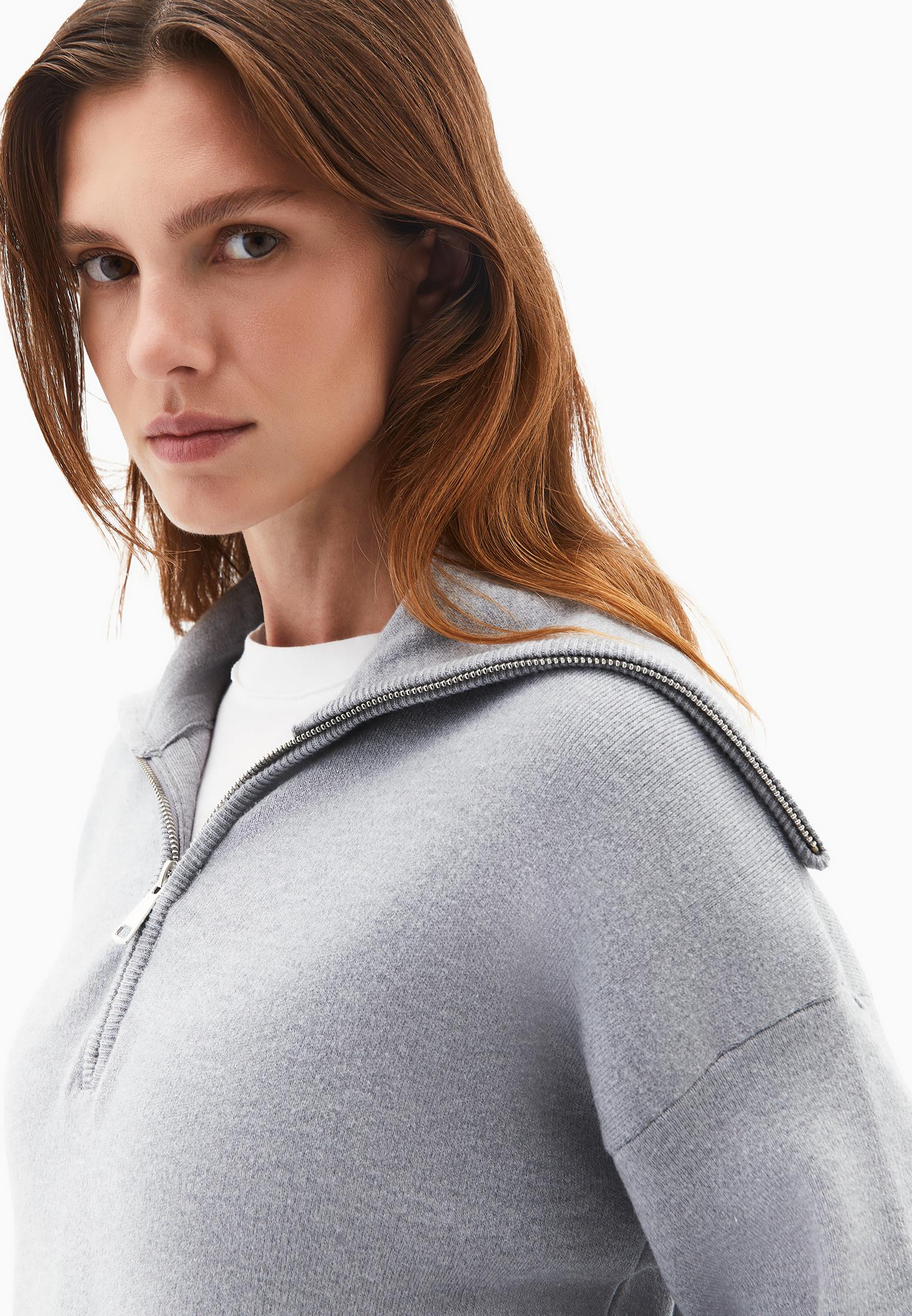 Polo Neck Viscose Sweater - GREY MELANGE