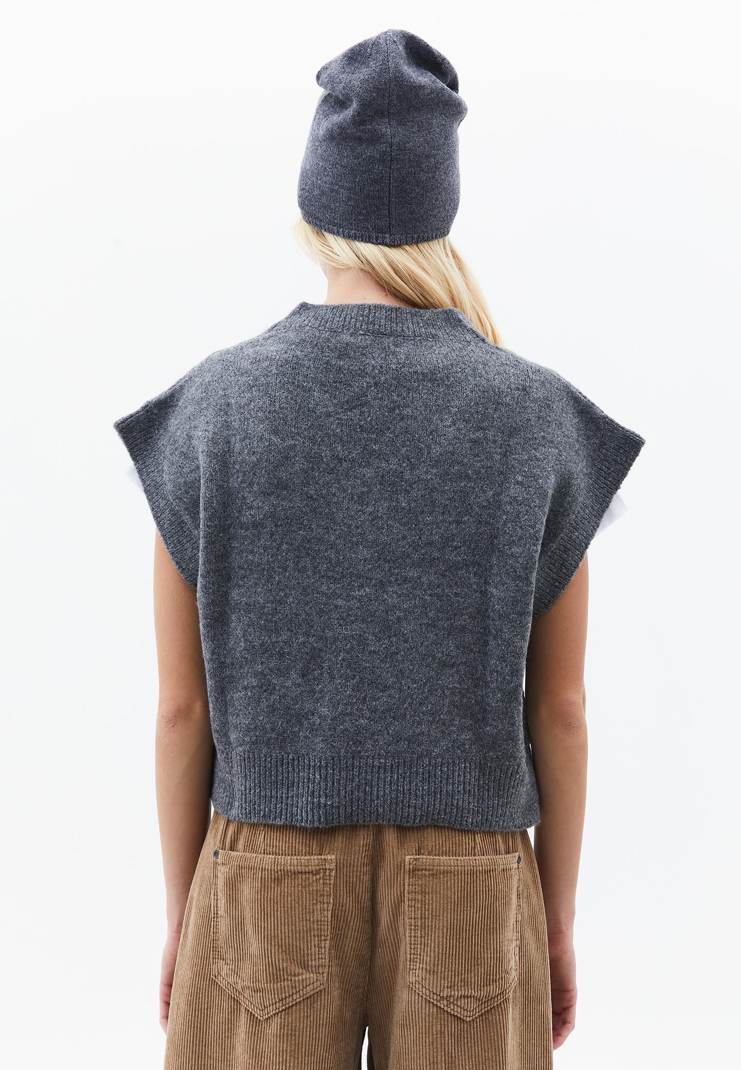 V Neck Short Comfortable Knit Vest - GREY MELANGE