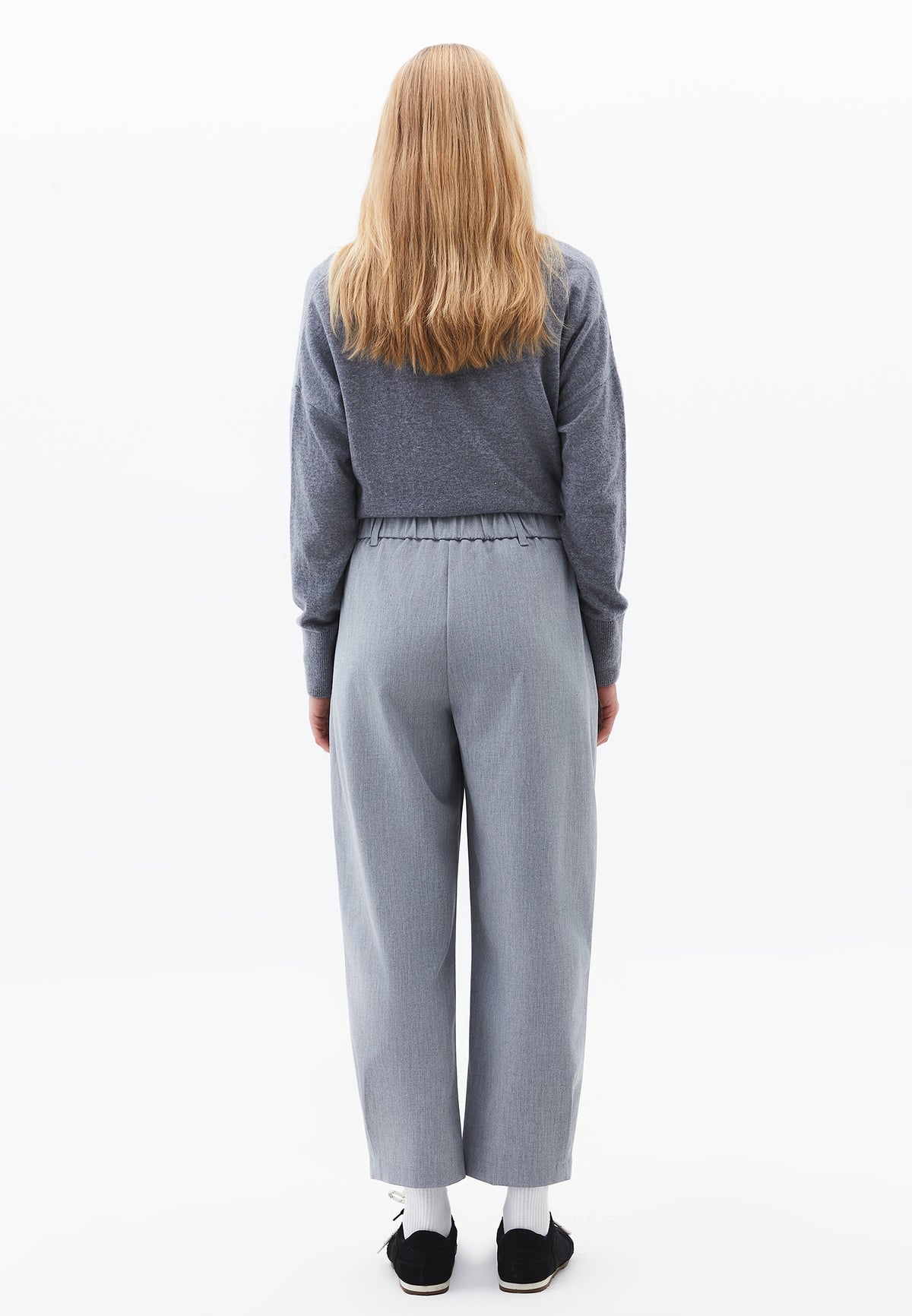 Balloon Form Pleated Carrot Leg Pants - GREY MELANGE