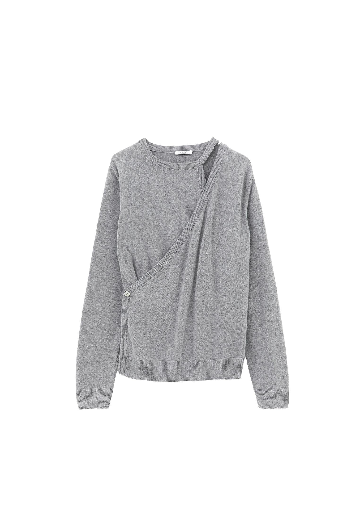 Crew Neck Long Sleeve Sweater - GREY MELANGE