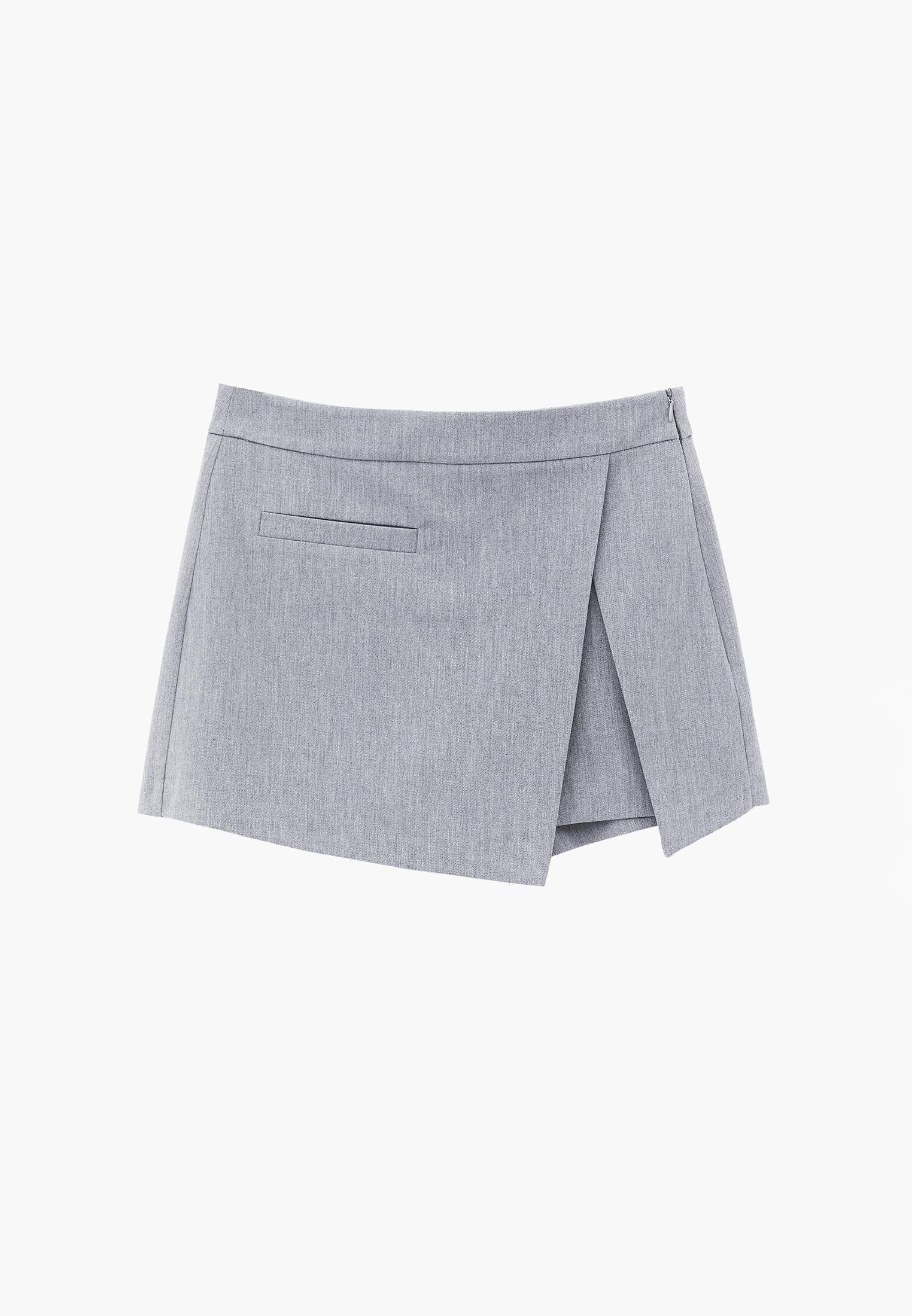 High Waist Slim Shorts With Wrap Detail - GREY MELANGE