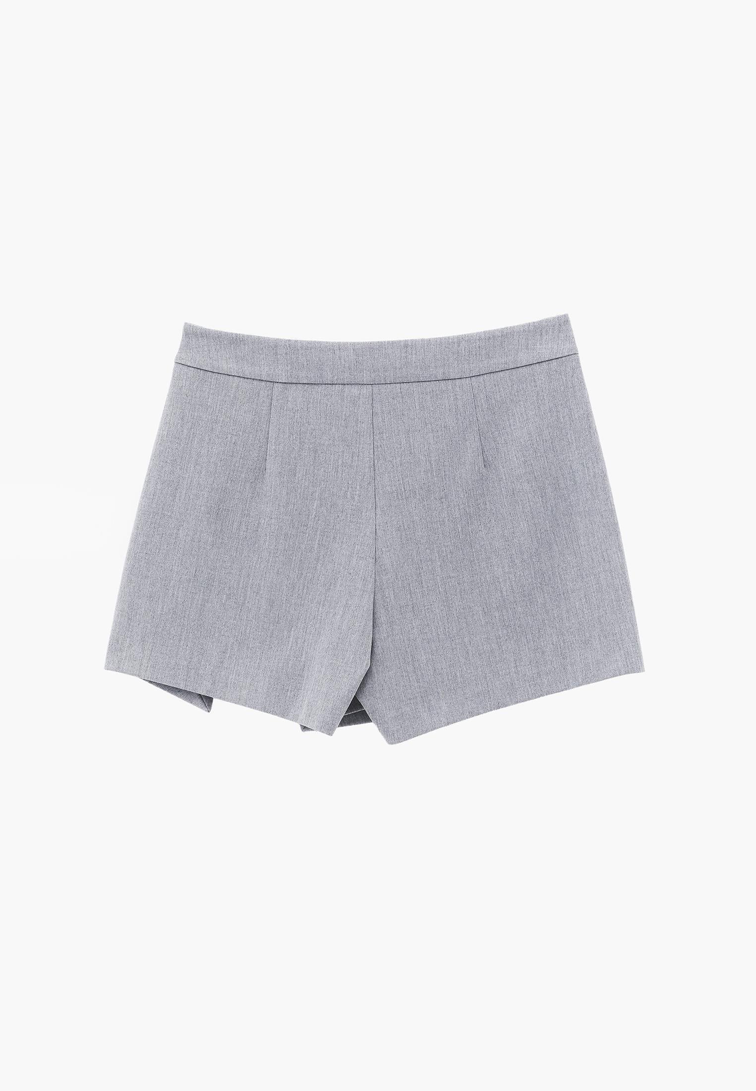 High Waist Slim Shorts With Wrap Detail - GREY MELANGE