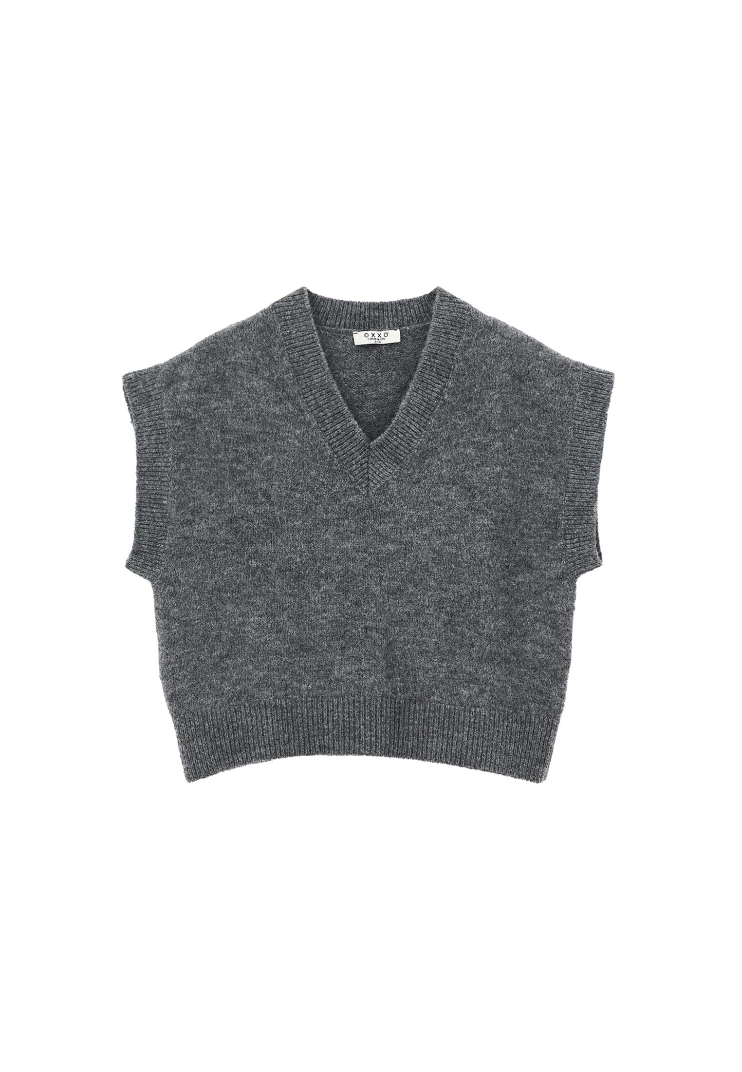 V Neck Short Comfortable Knit Vest - GREY MELANGE