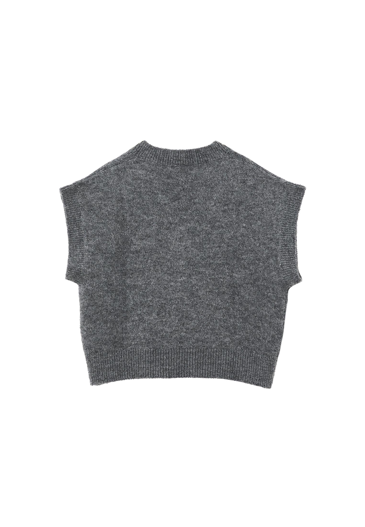 V Neck Short Comfortable Knit Vest - GREY MELANGE