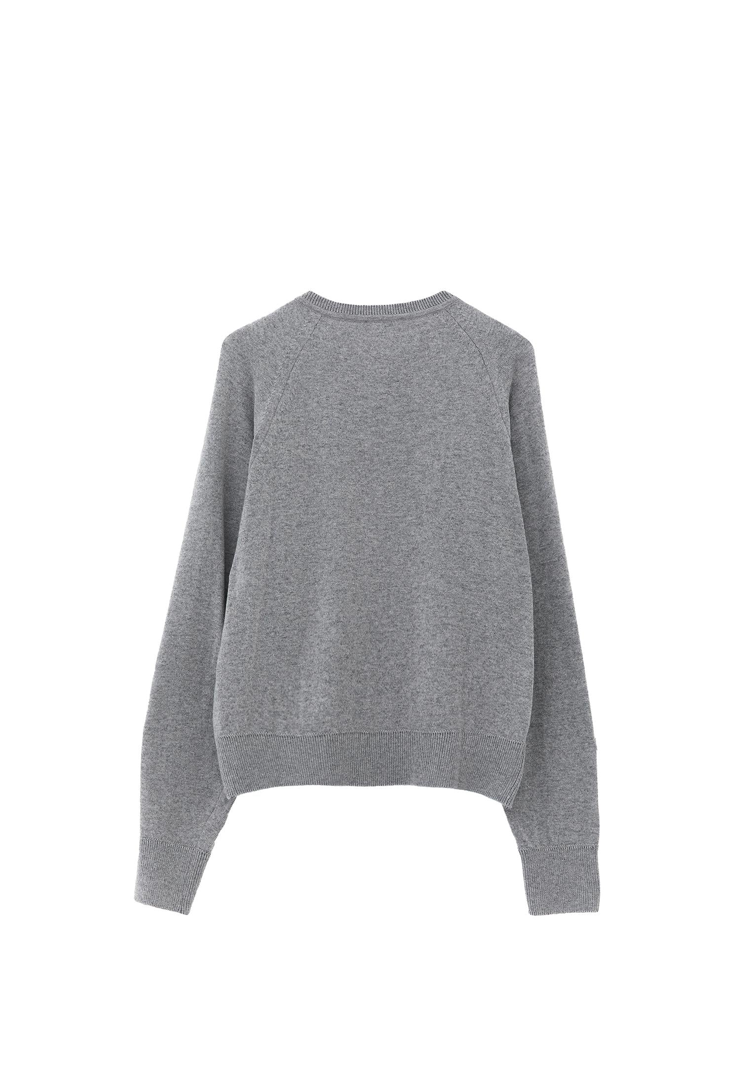 V Neck Raglan Sleeve Knit Sweater - GREY MELANGE