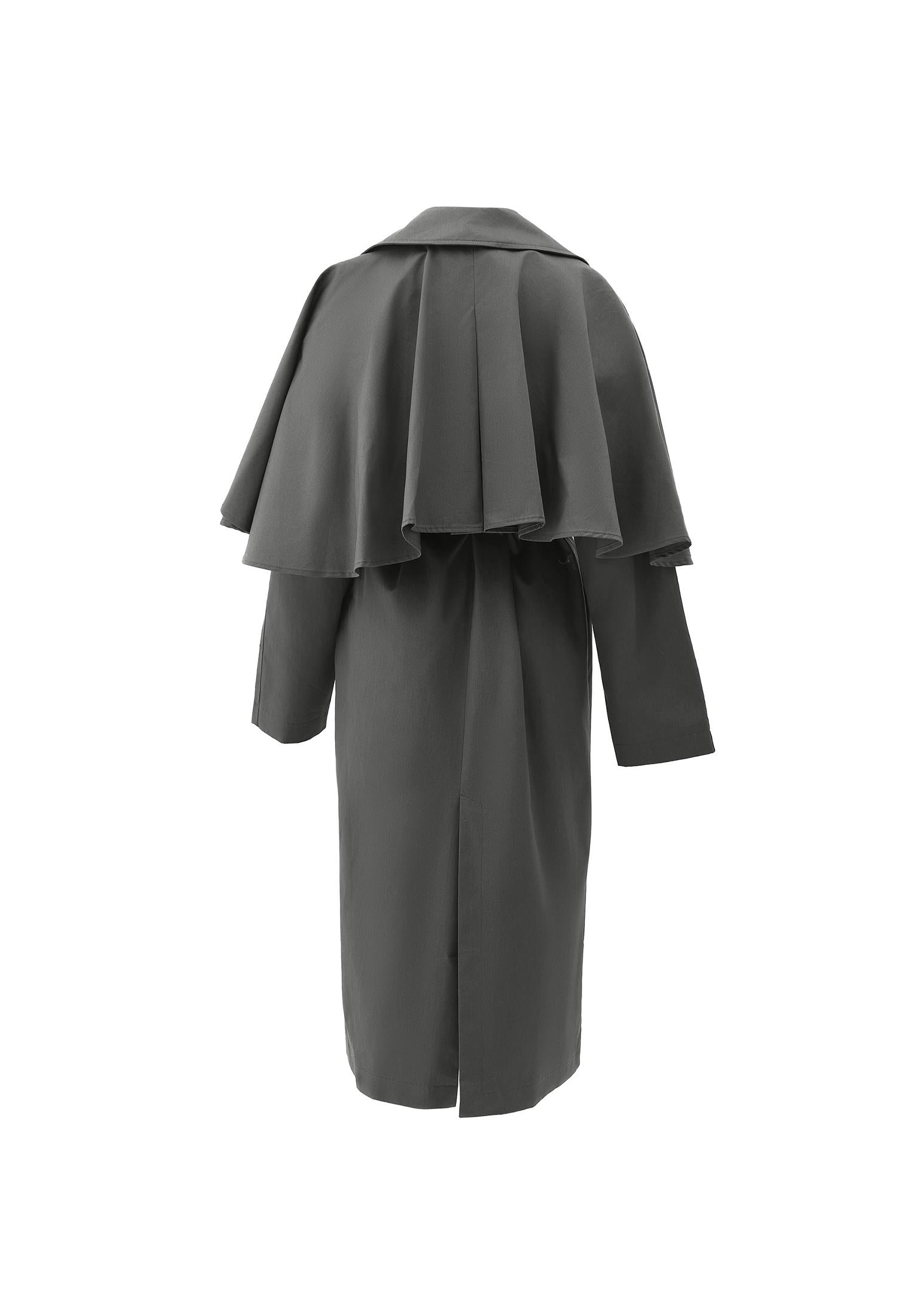 Trench Coat With Belt And Slit Details - GUN METAL