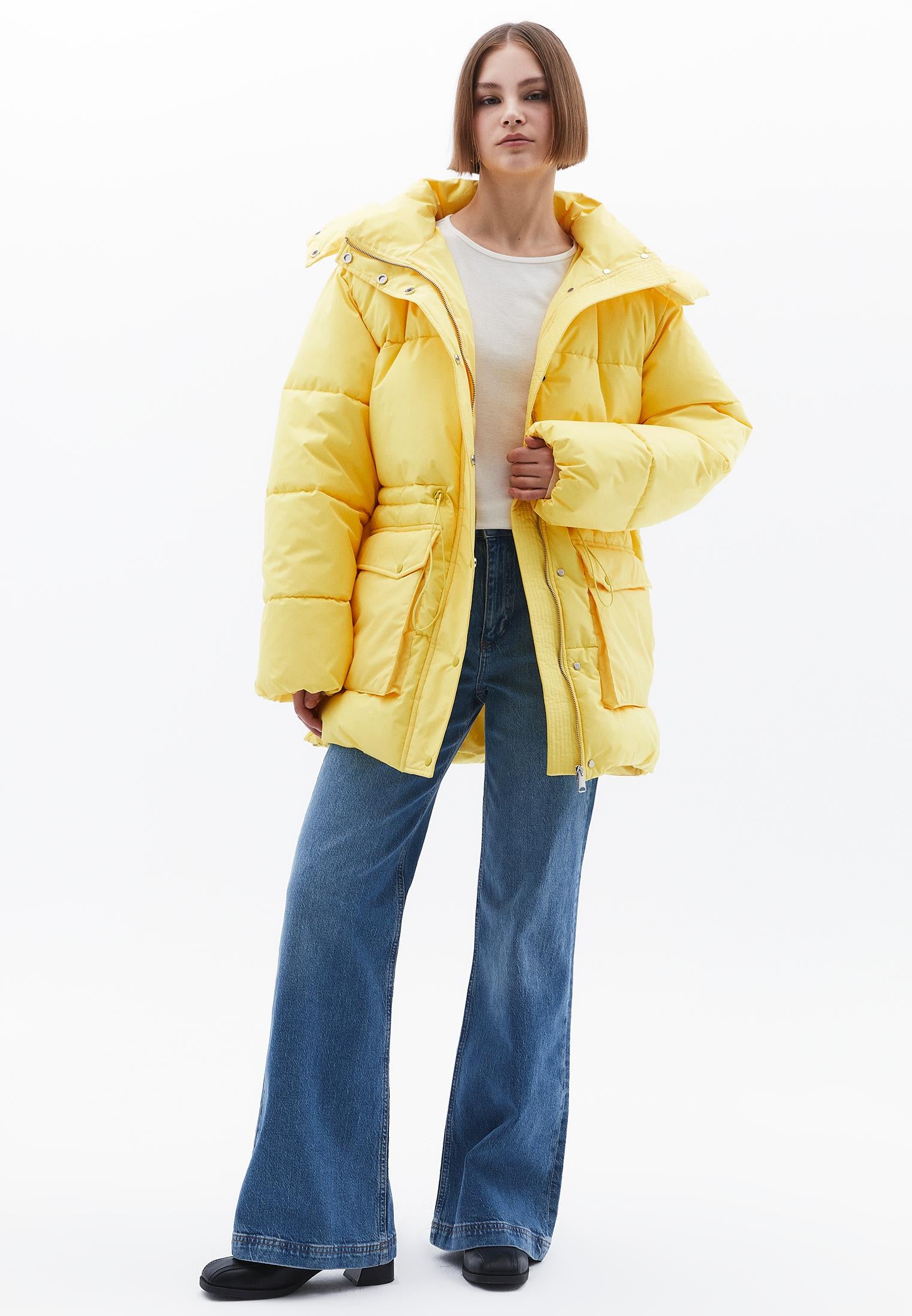 Midi Length Hooded Coat - HABANERO GOLD
