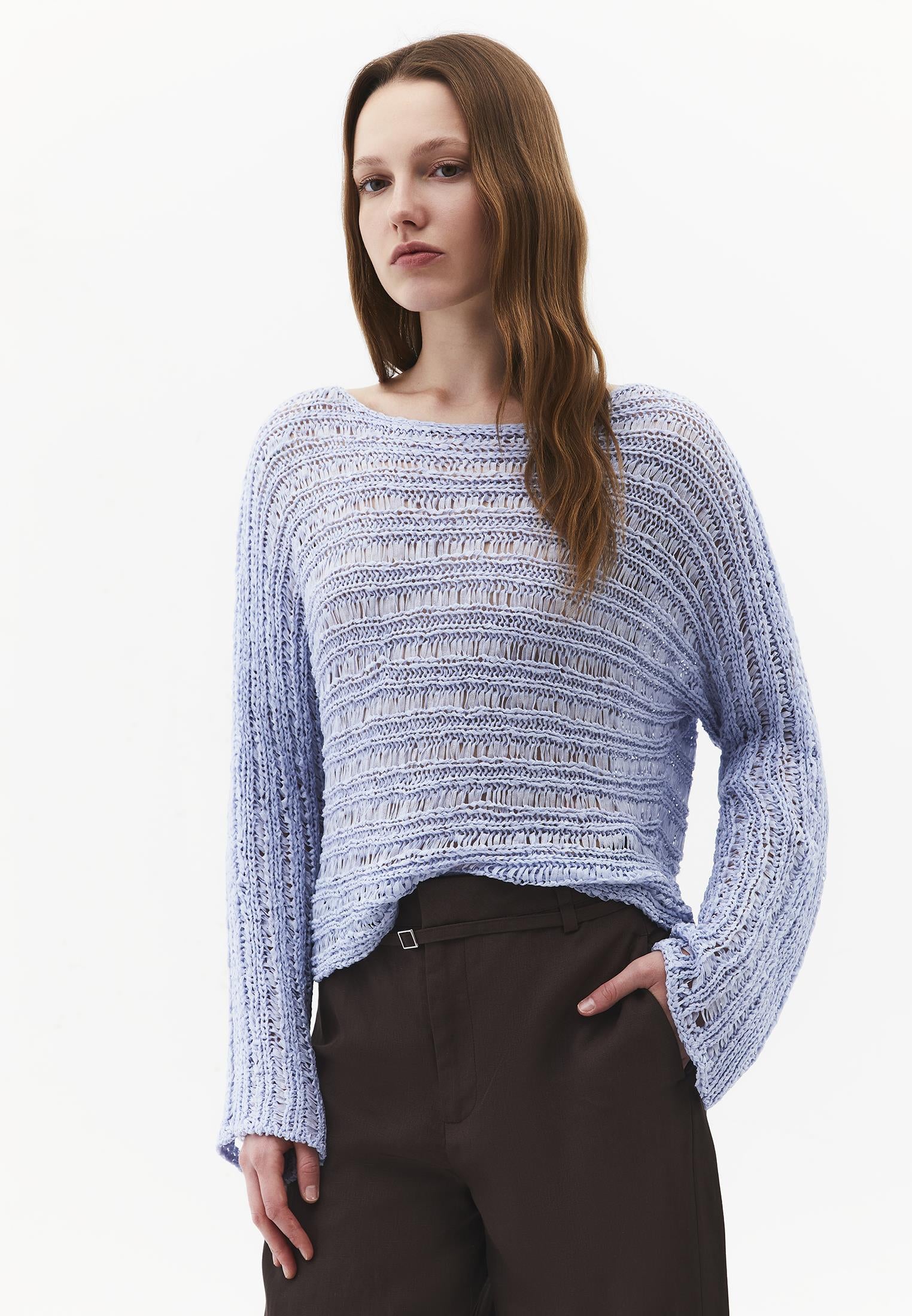 Ajour Standard Boat Neck Knit Sweater - HALOGEN BLUE