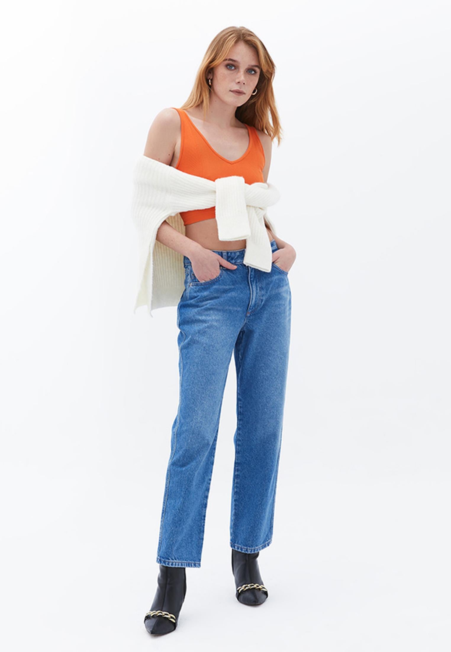 Jacquard V Neck Tank Top - HARVEST PUMPKIN