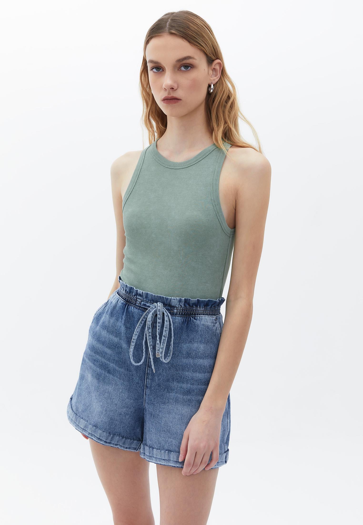Halter Neck Bodycon Crop Top - HEDGE GREEN