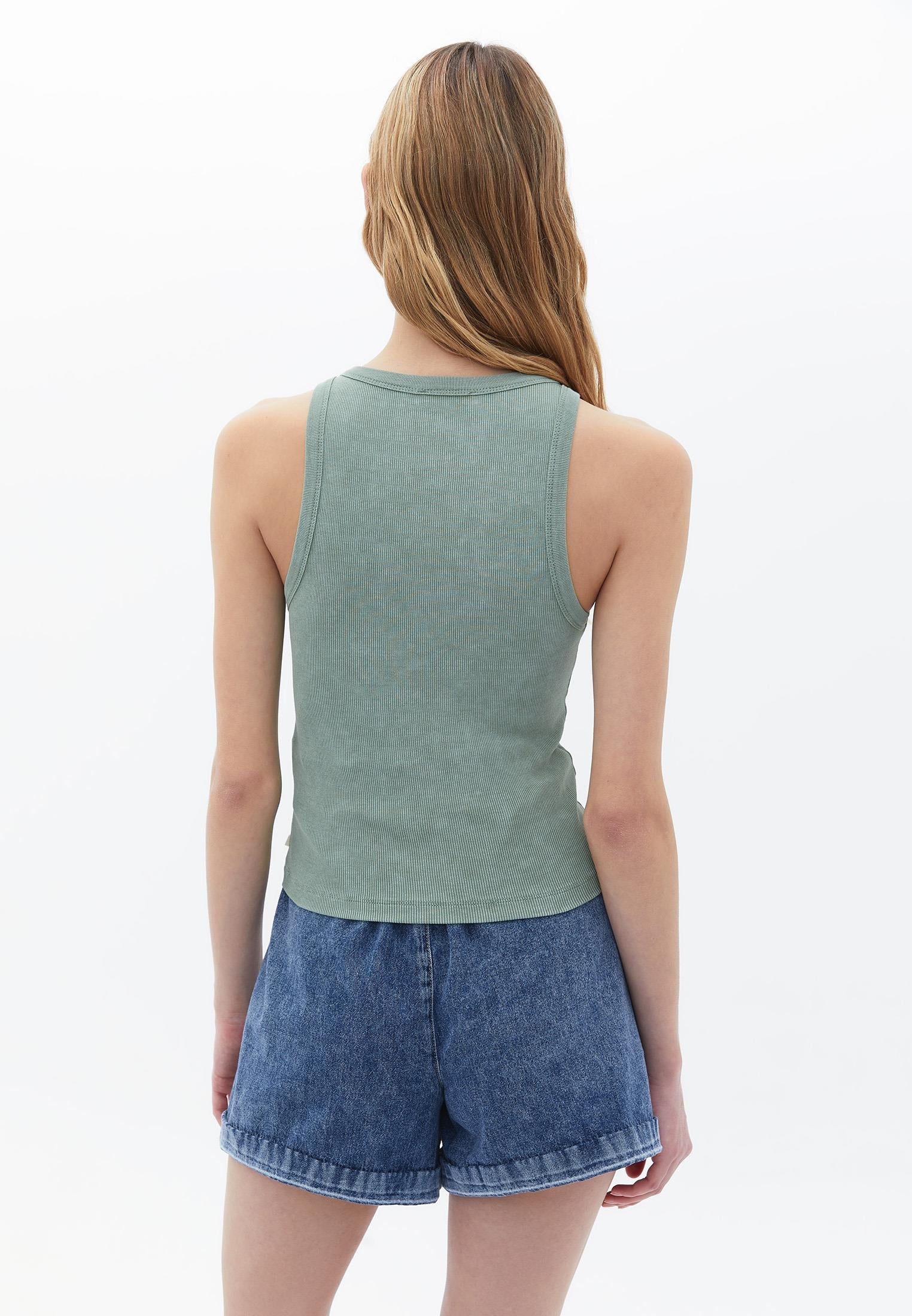 Halter Neck Bodycon Crop Top - HEDGE GREEN