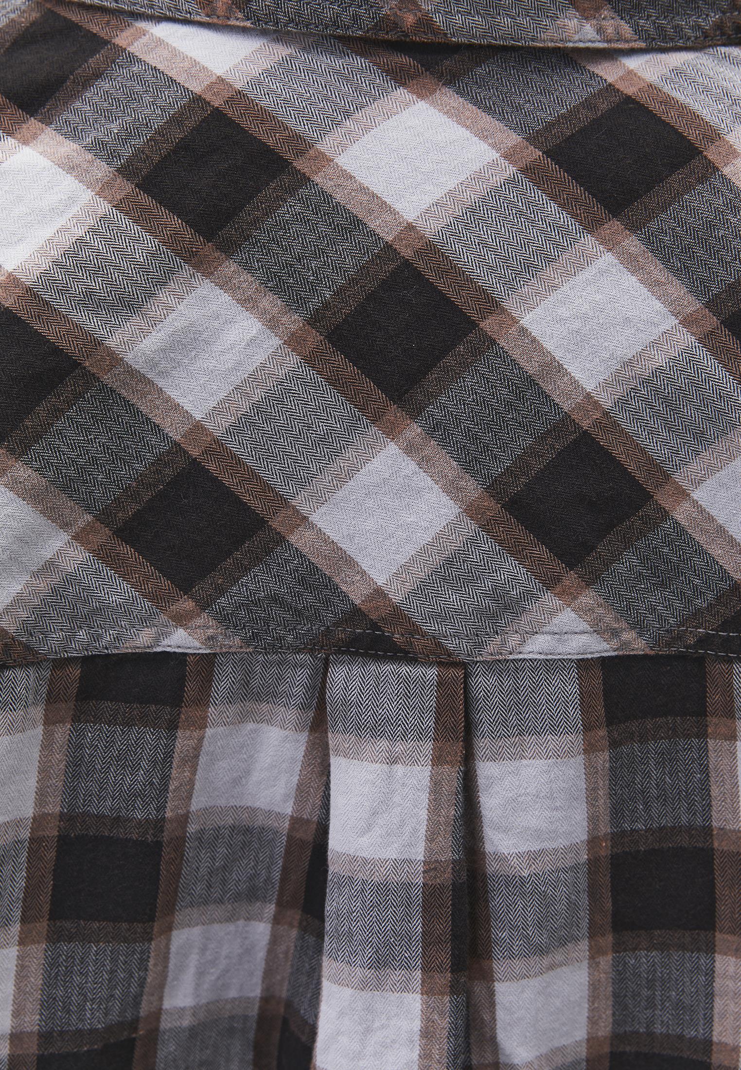 Oversize Short Shirt Collar Long Sleeve Shirt - HONEYSUCKLE CHECK