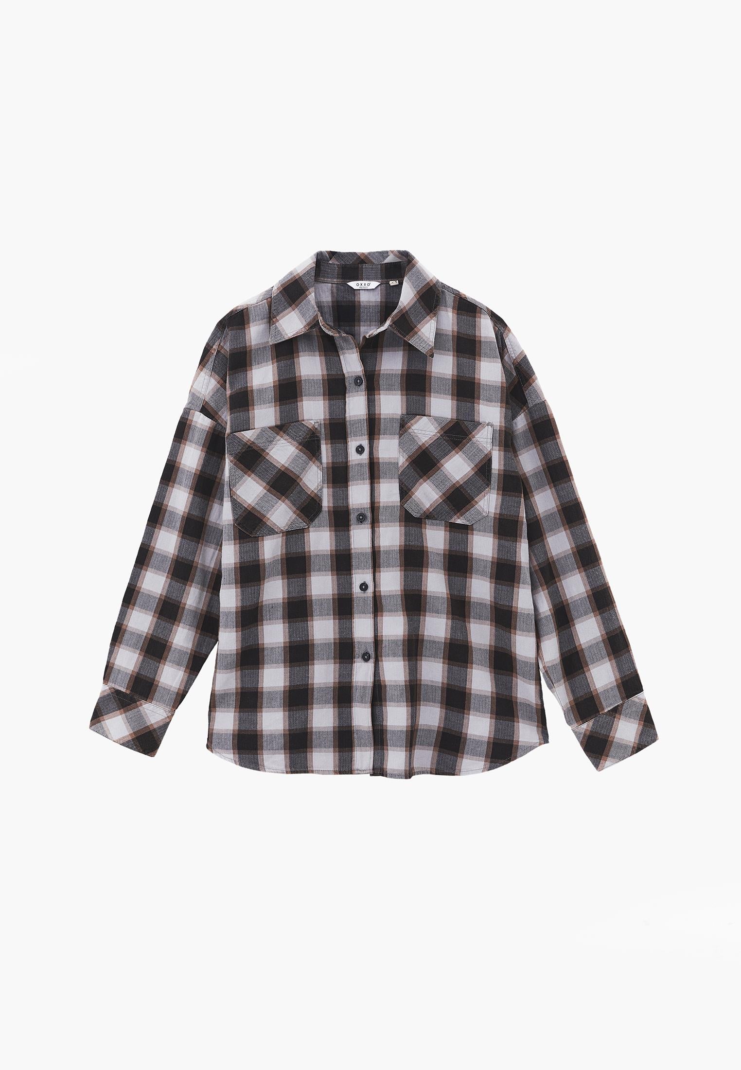 Oversize Short Shirt Collar Long Sleeve Shirt - HONEYSUCKLE CHECK